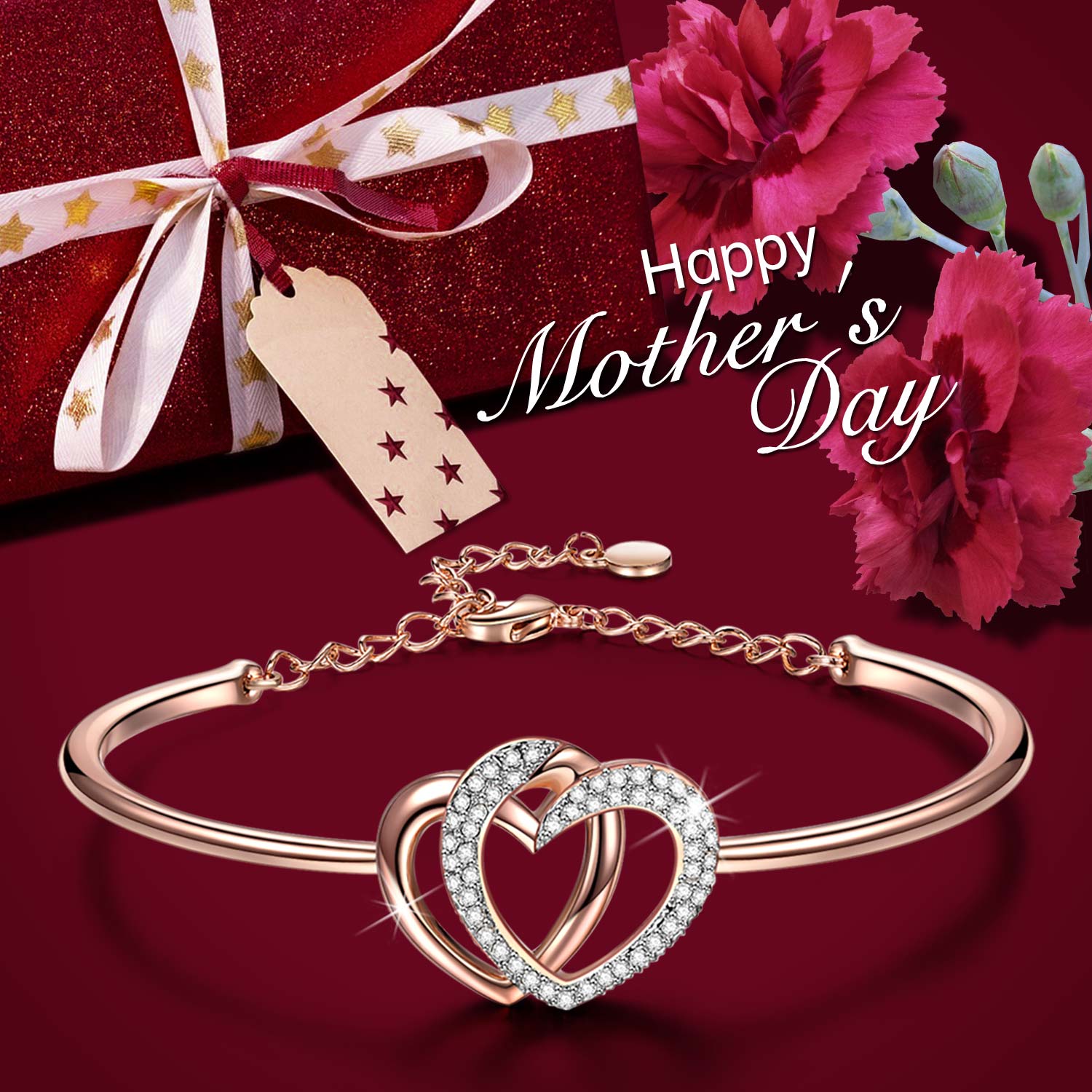 Rose Gold Double Heart Crystal Bracelet