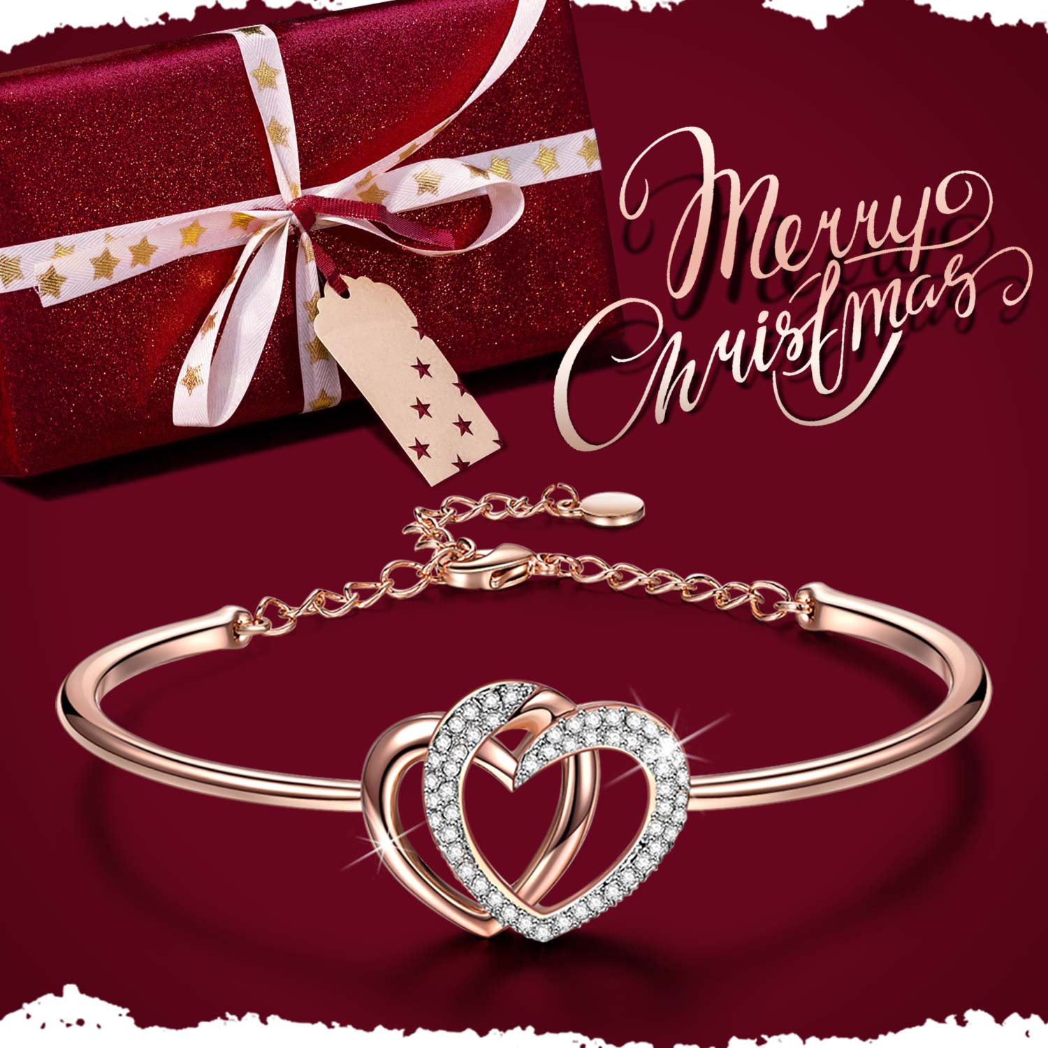 Rose Gold Double Heart Crystal Bracelet