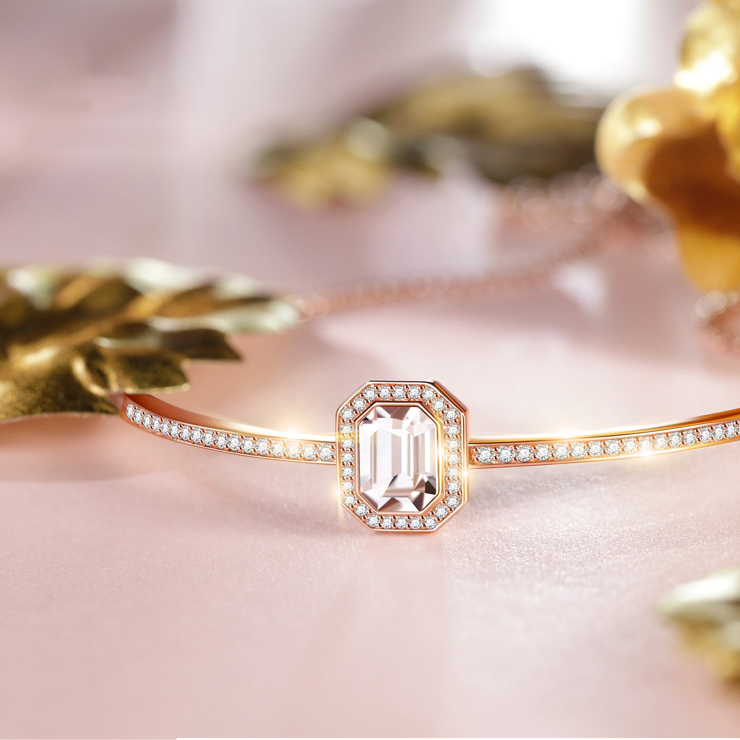 Rose Gold Emerald-Cut Crystal Slider Bracelet
