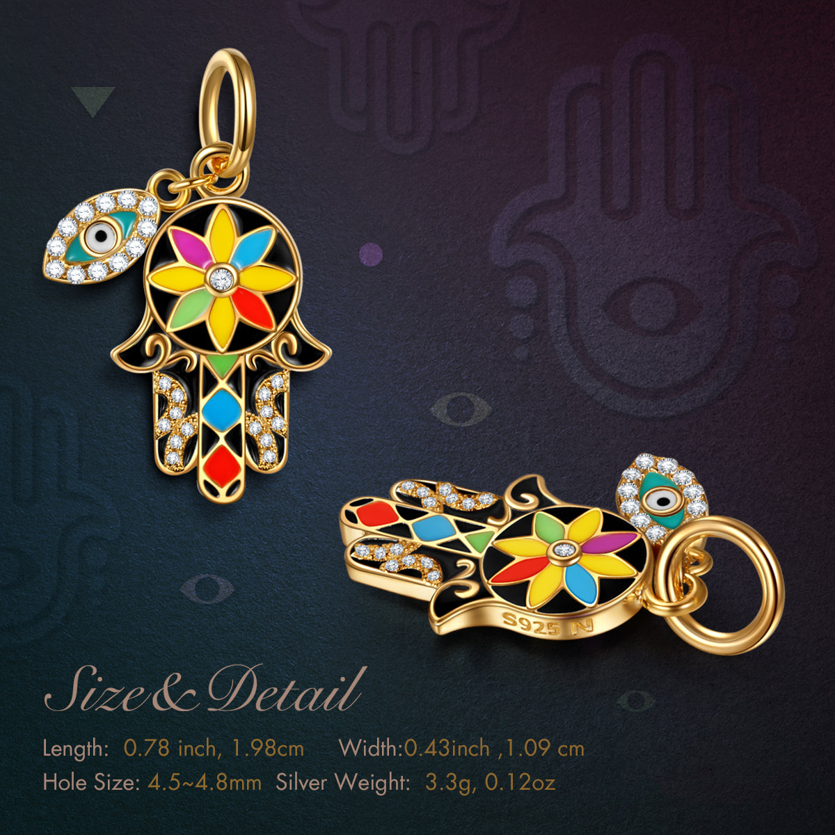 Fanci Sterling Silver Evil Eye Charms With Enamel In 14K Gold Plated