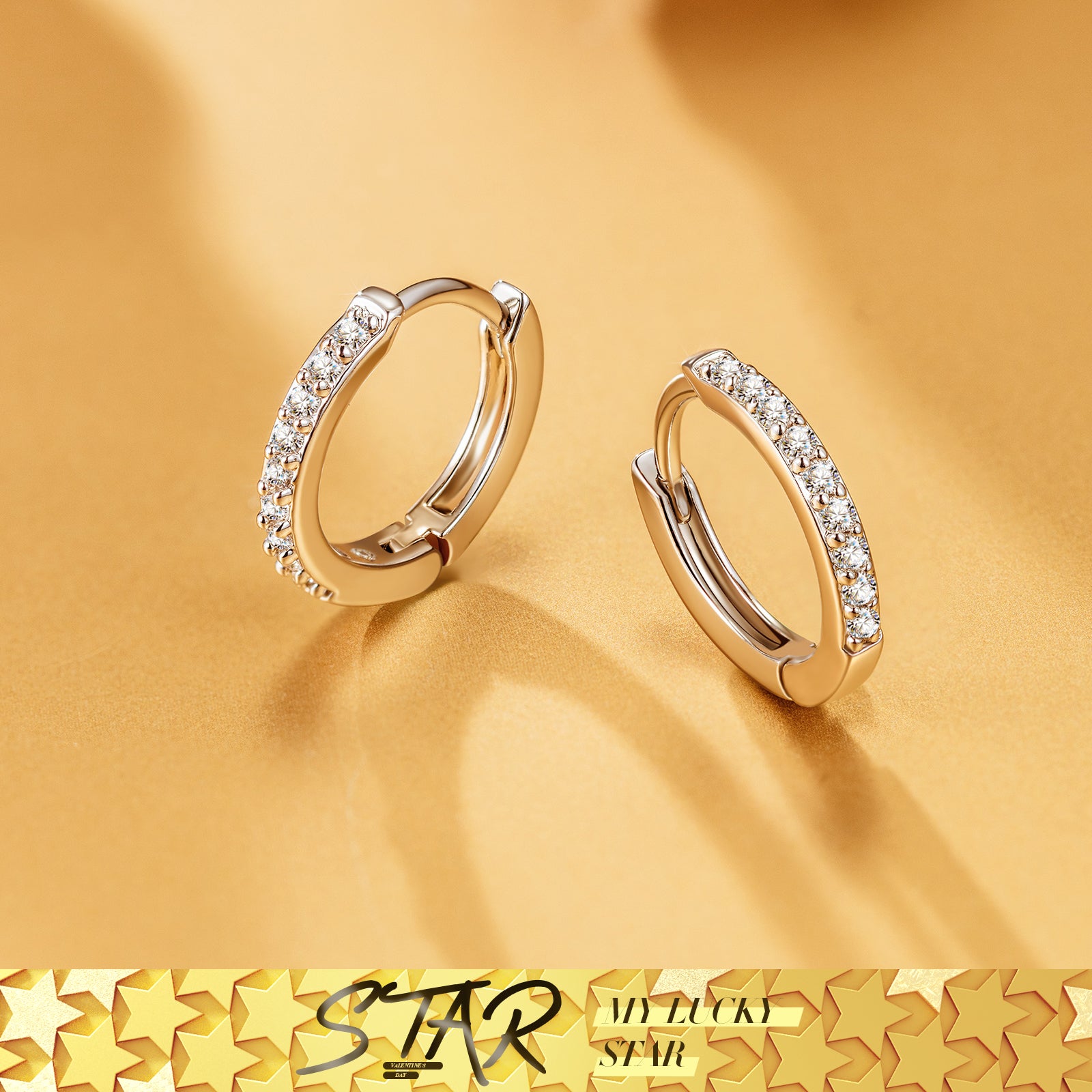 Clear Crystal Silver Huggie Hoop Earrings