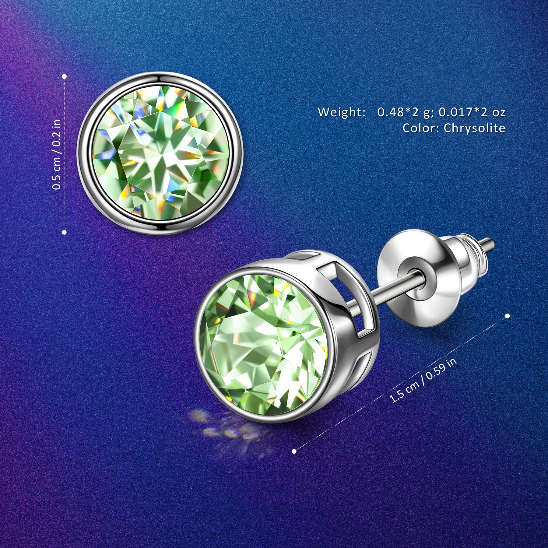 Green Round Crystal Stud Earrings