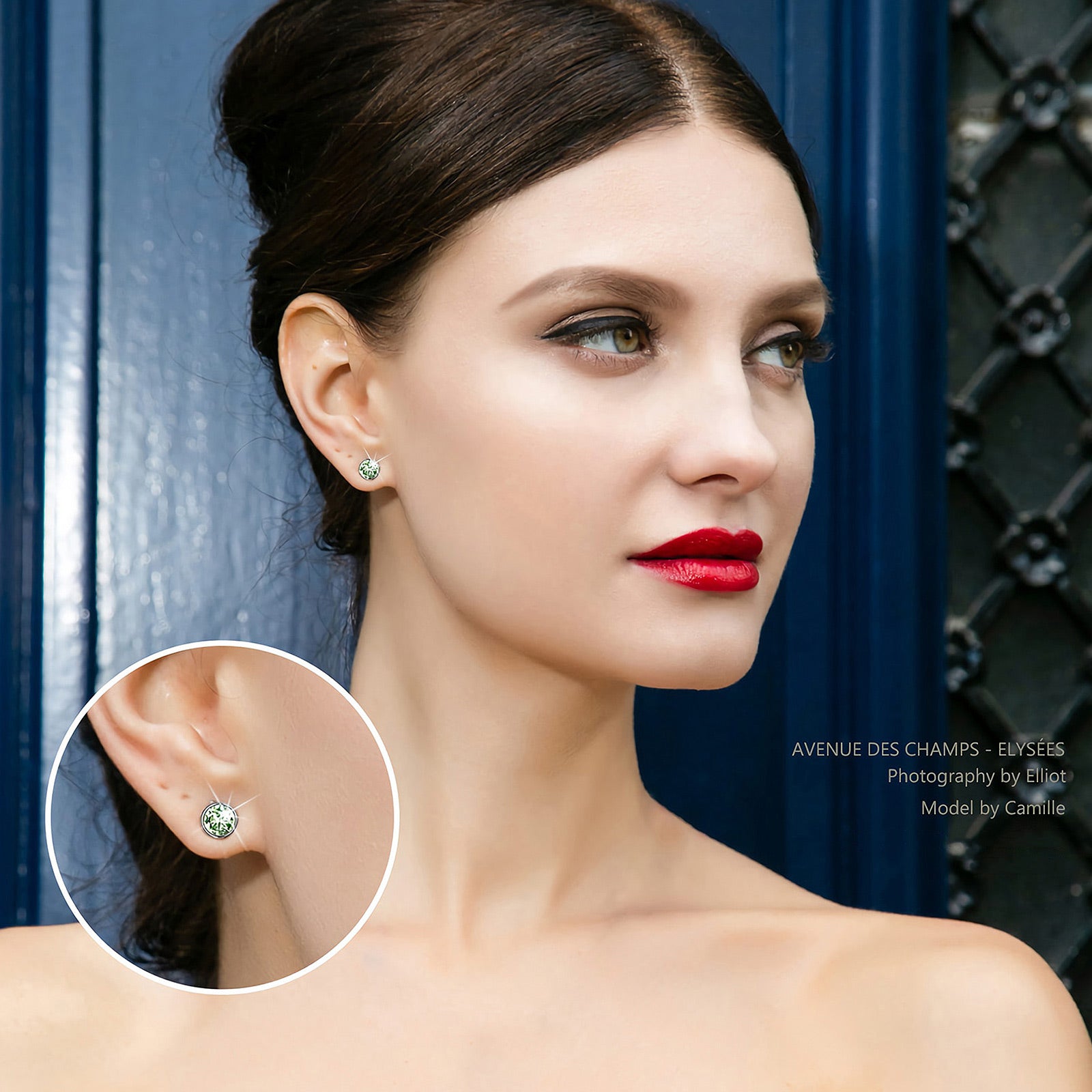 Green Round Crystal Stud Earrings