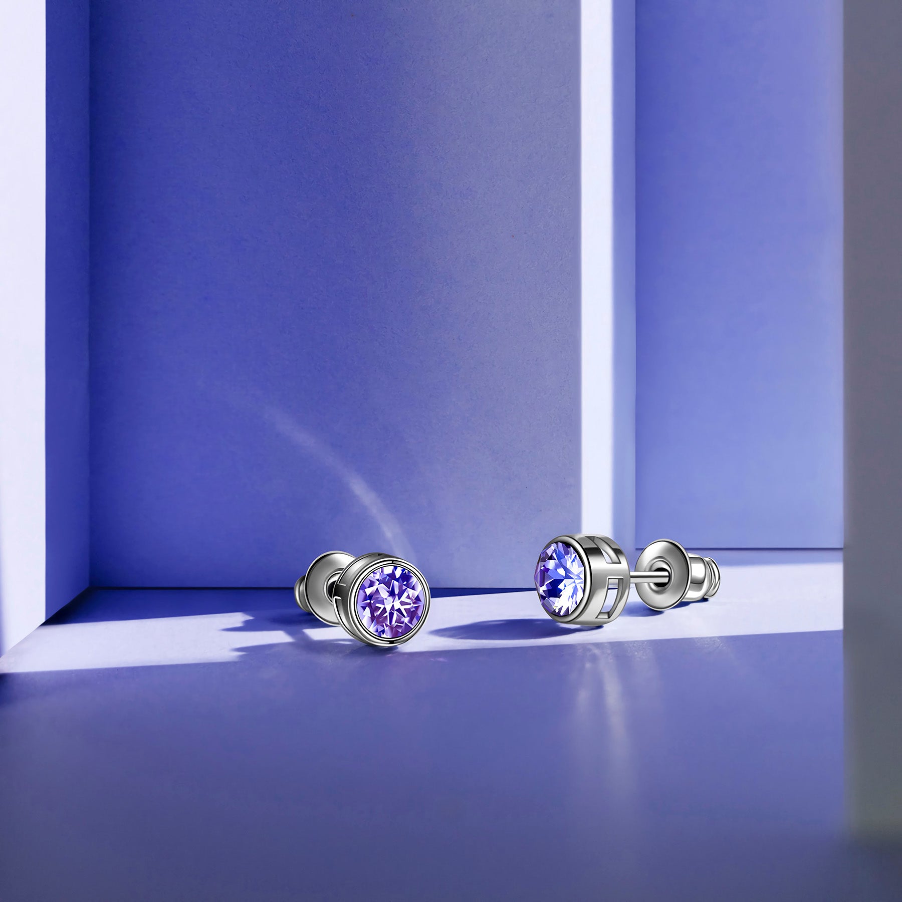 Purple Round Crystal Stud Earrings