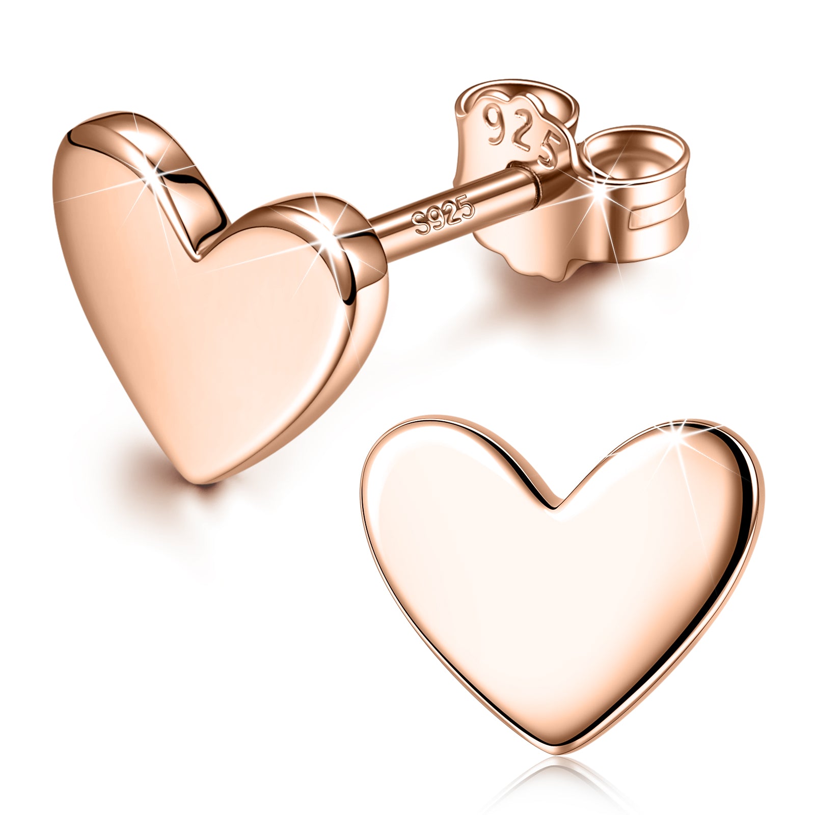 Rose Gold Smooth Heart Stud Earrings