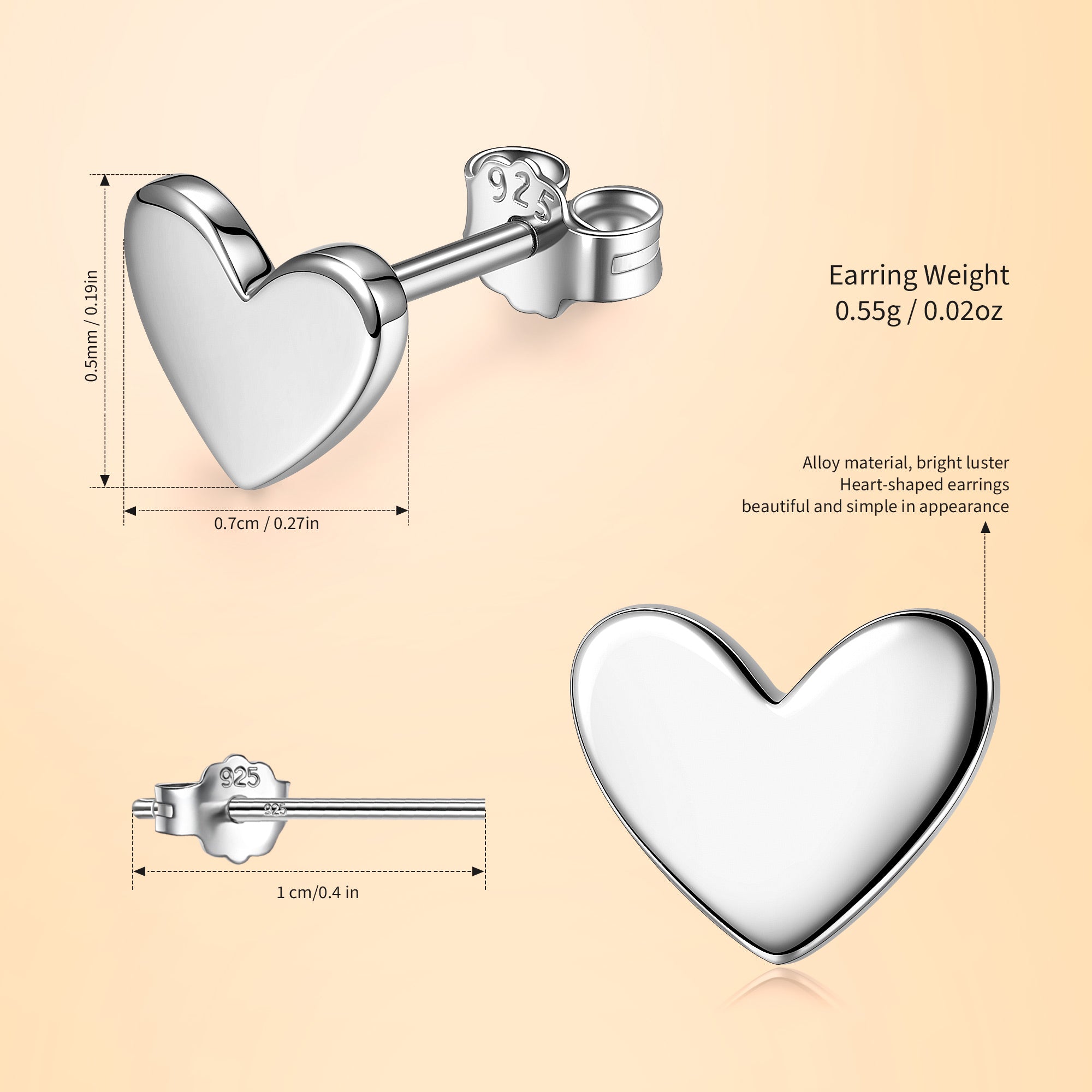 Silver Smooth Heart Stud Earrings
