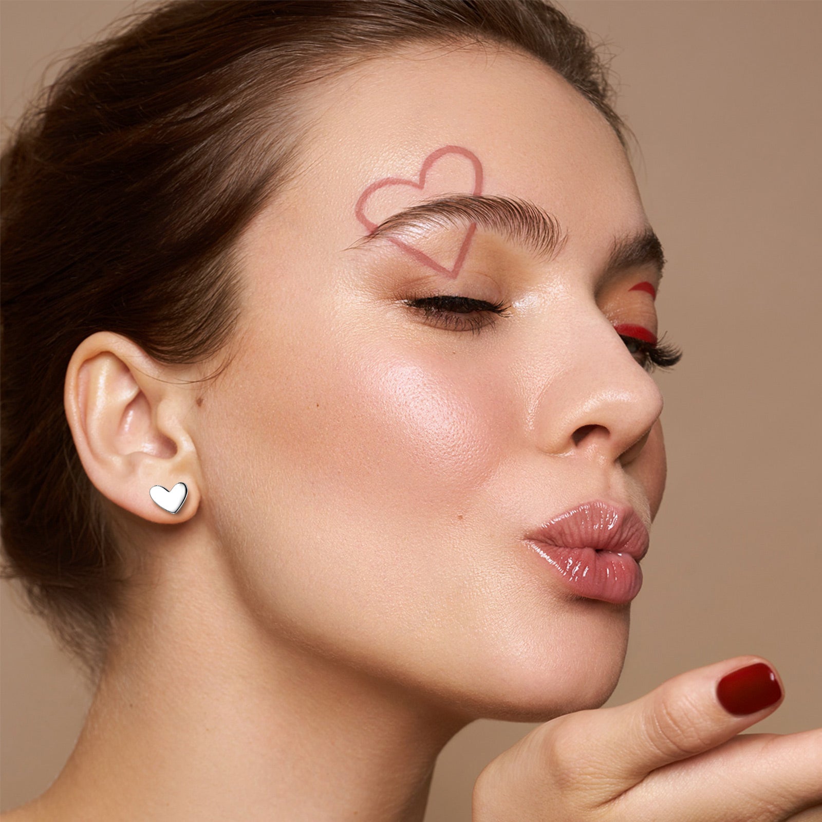 Silver Smooth Heart Stud Earrings