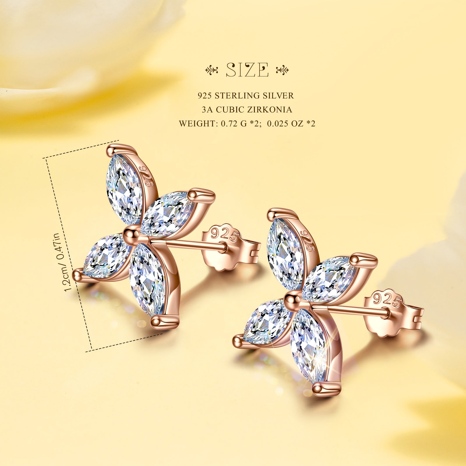 Rose Gold Marquise Crystal Flower Stud Earrings