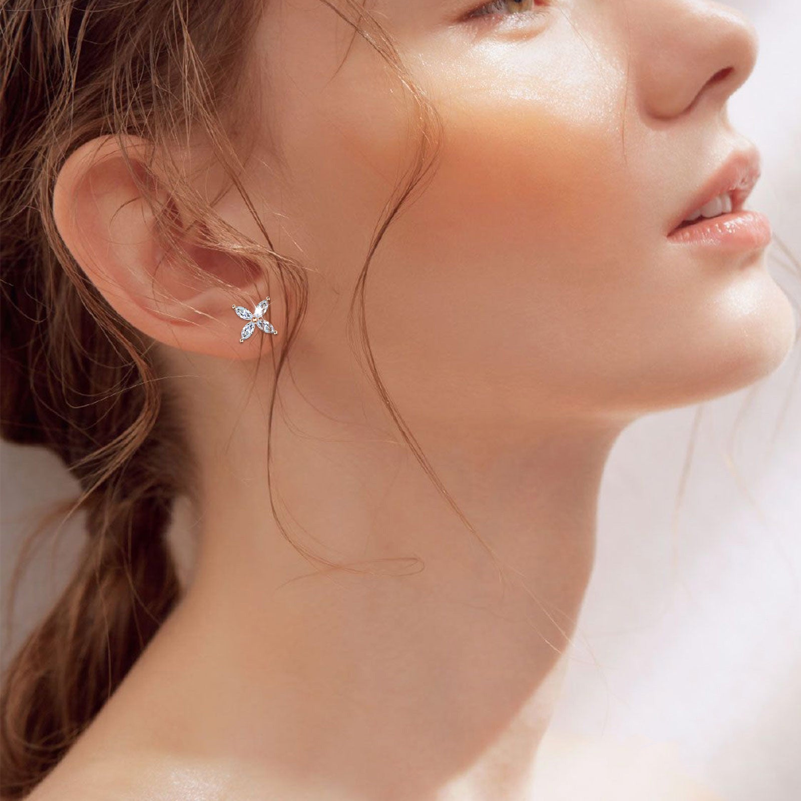 Rose Gold Marquise Crystal Flower Stud Earrings