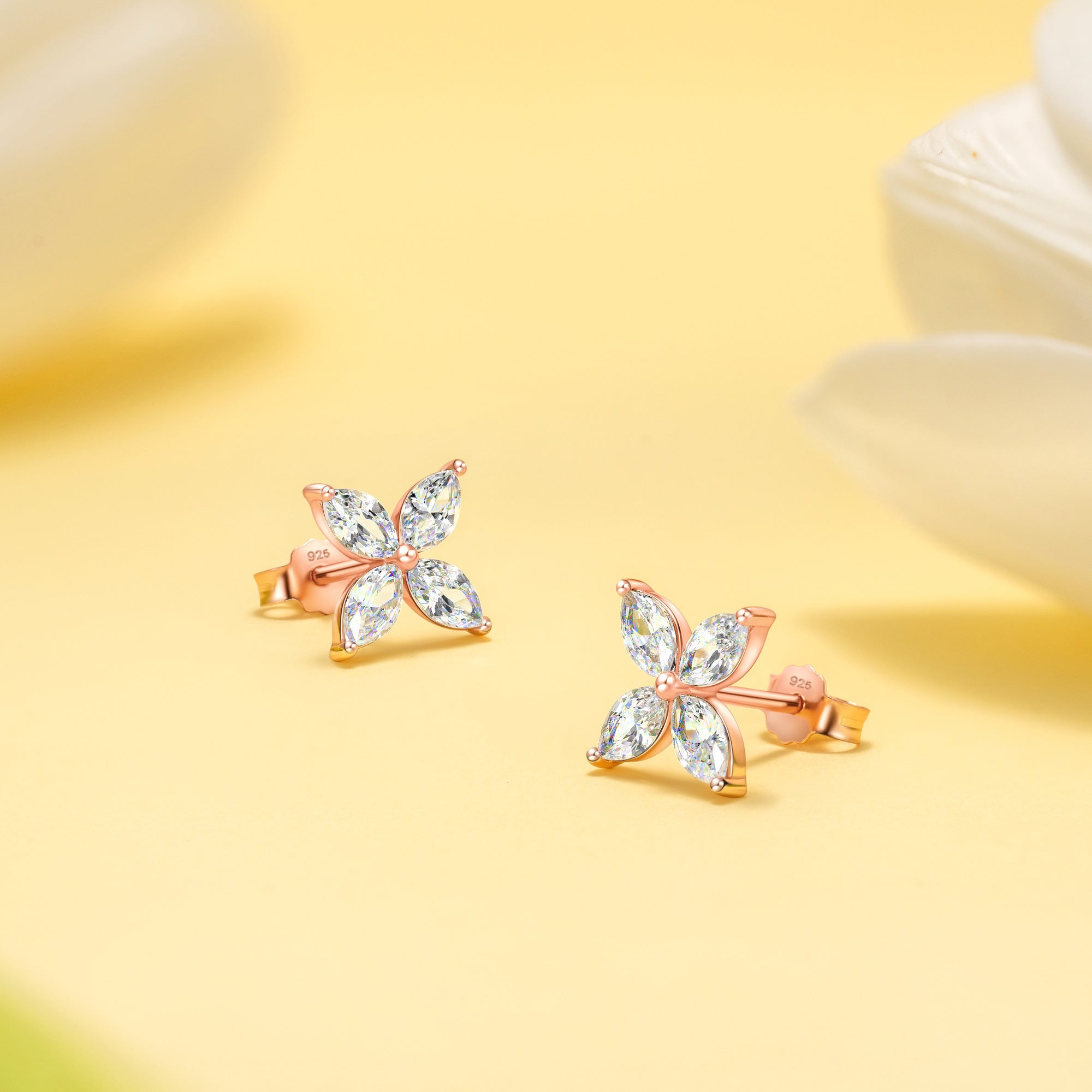 Rose Gold Marquise Crystal Flower Stud Earrings