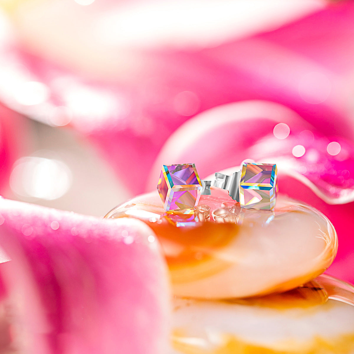 Iridescent Square Crystal Stud Earrings