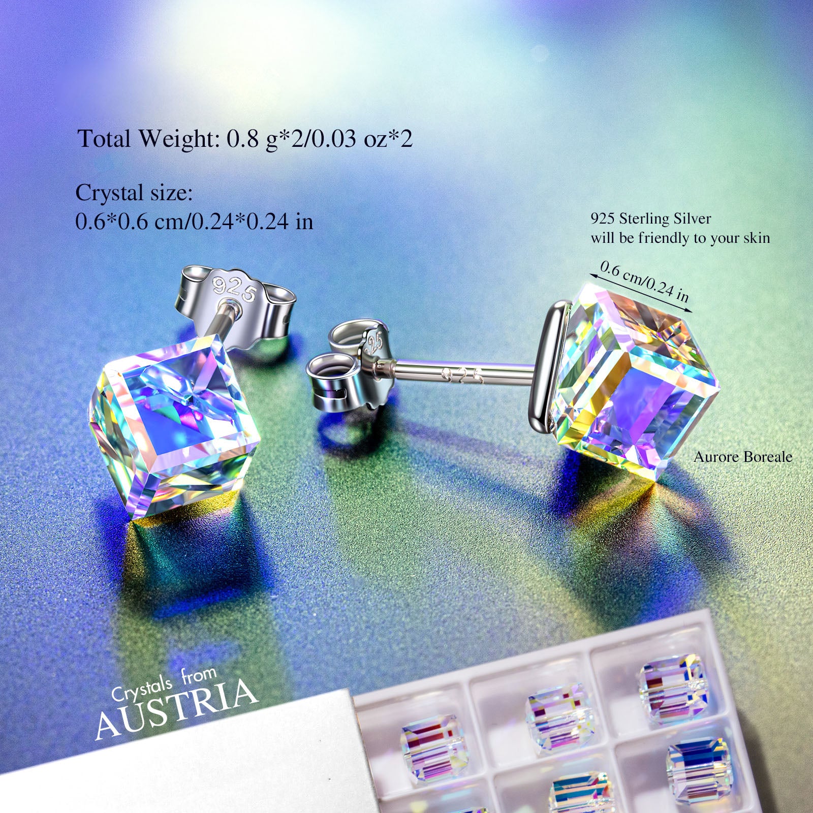 Iridescent Square Crystal Stud Earrings