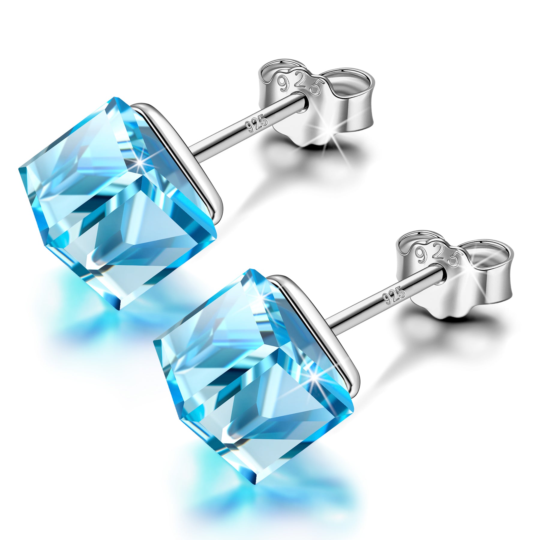 Aqua Square Crystal Stud Earrings