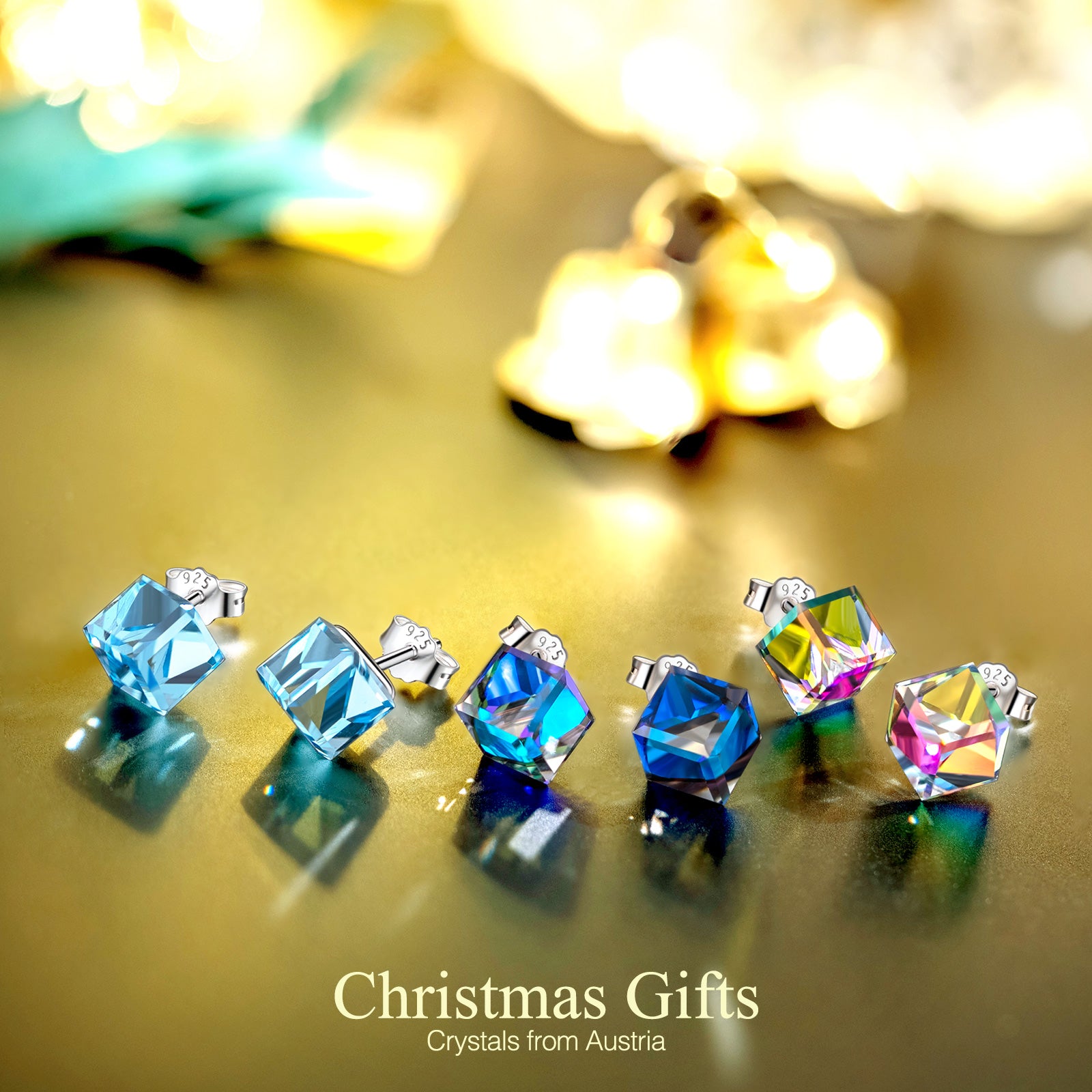 Aqua Square Crystal Stud Earrings