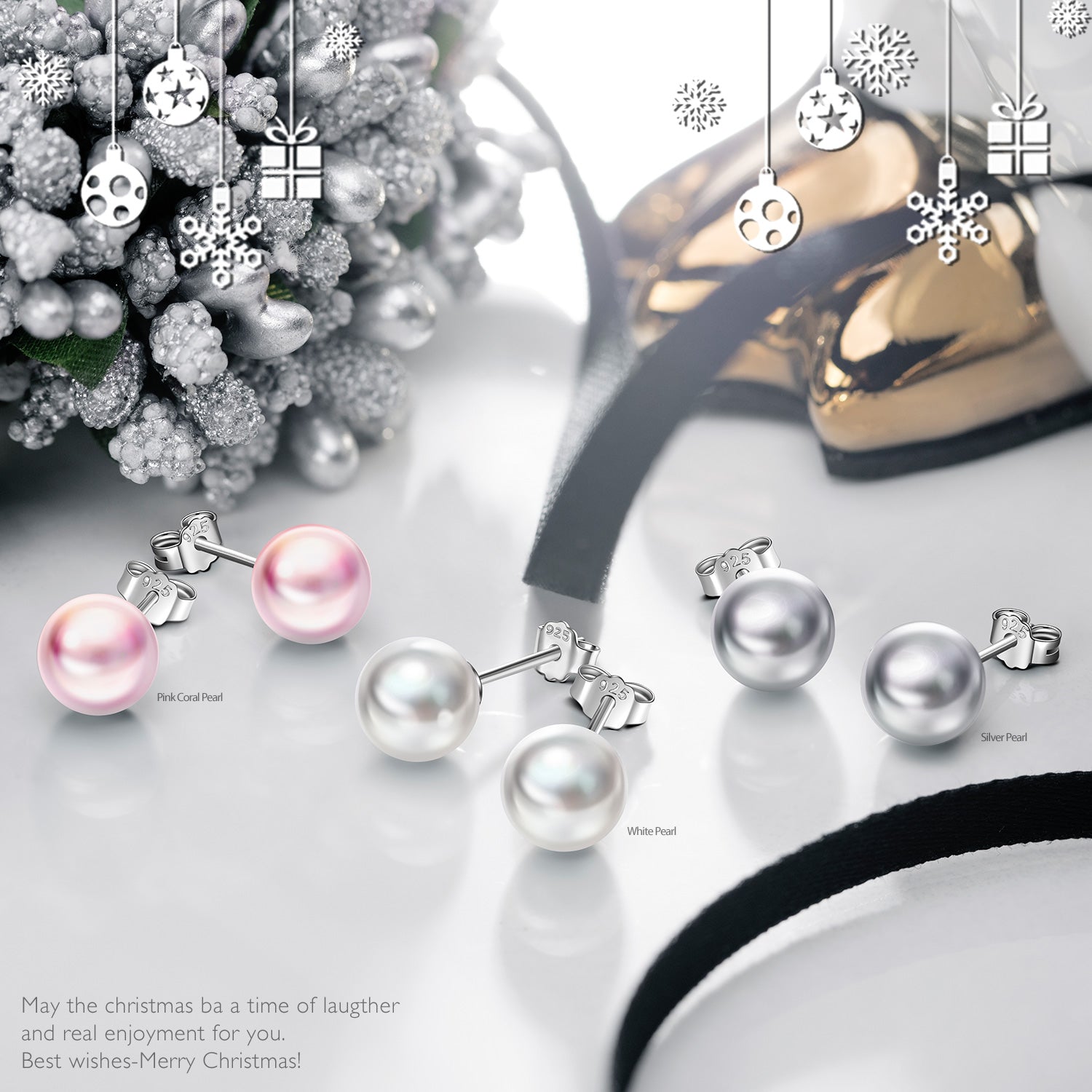 White Faux Pearl Stud Earrings