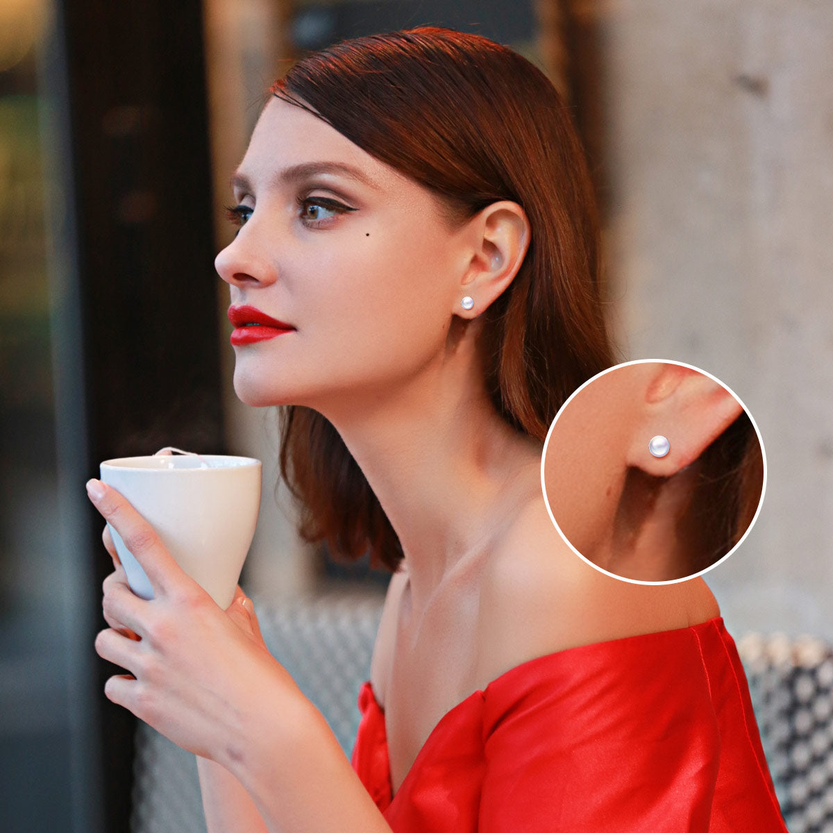 White Faux Pearl Stud Earrings