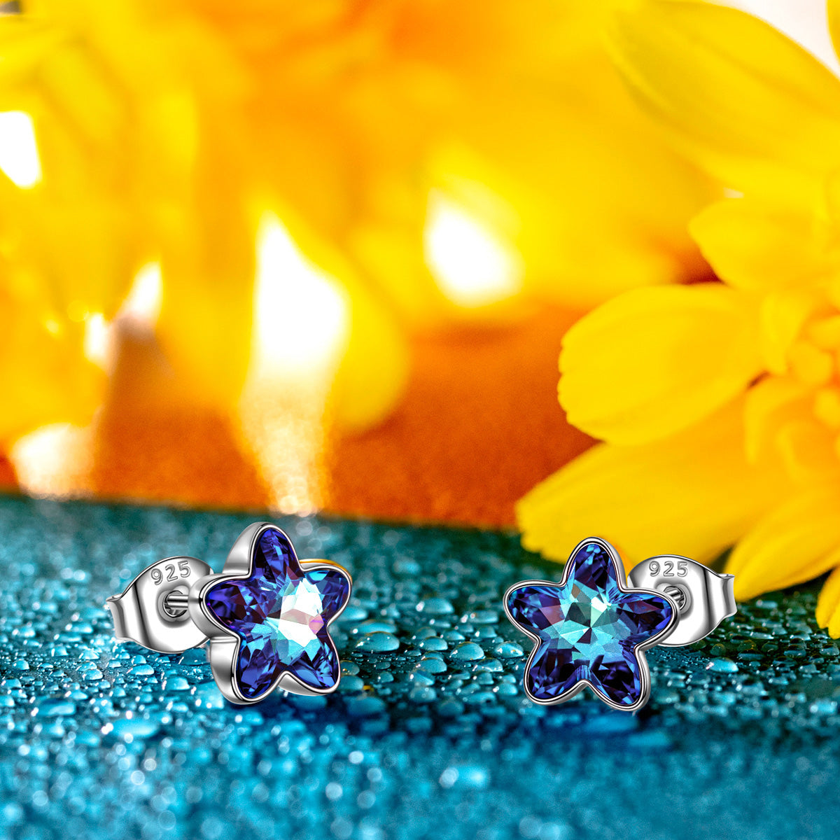 Blue Crystal Star Stud Earrings