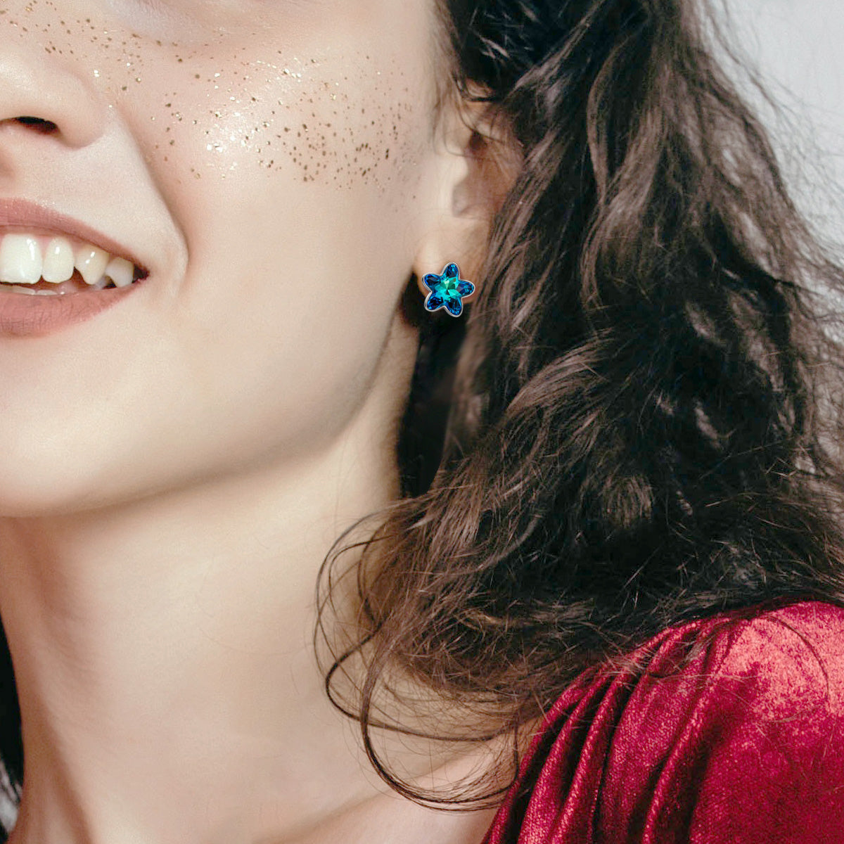 Blue Crystal Star Stud Earrings