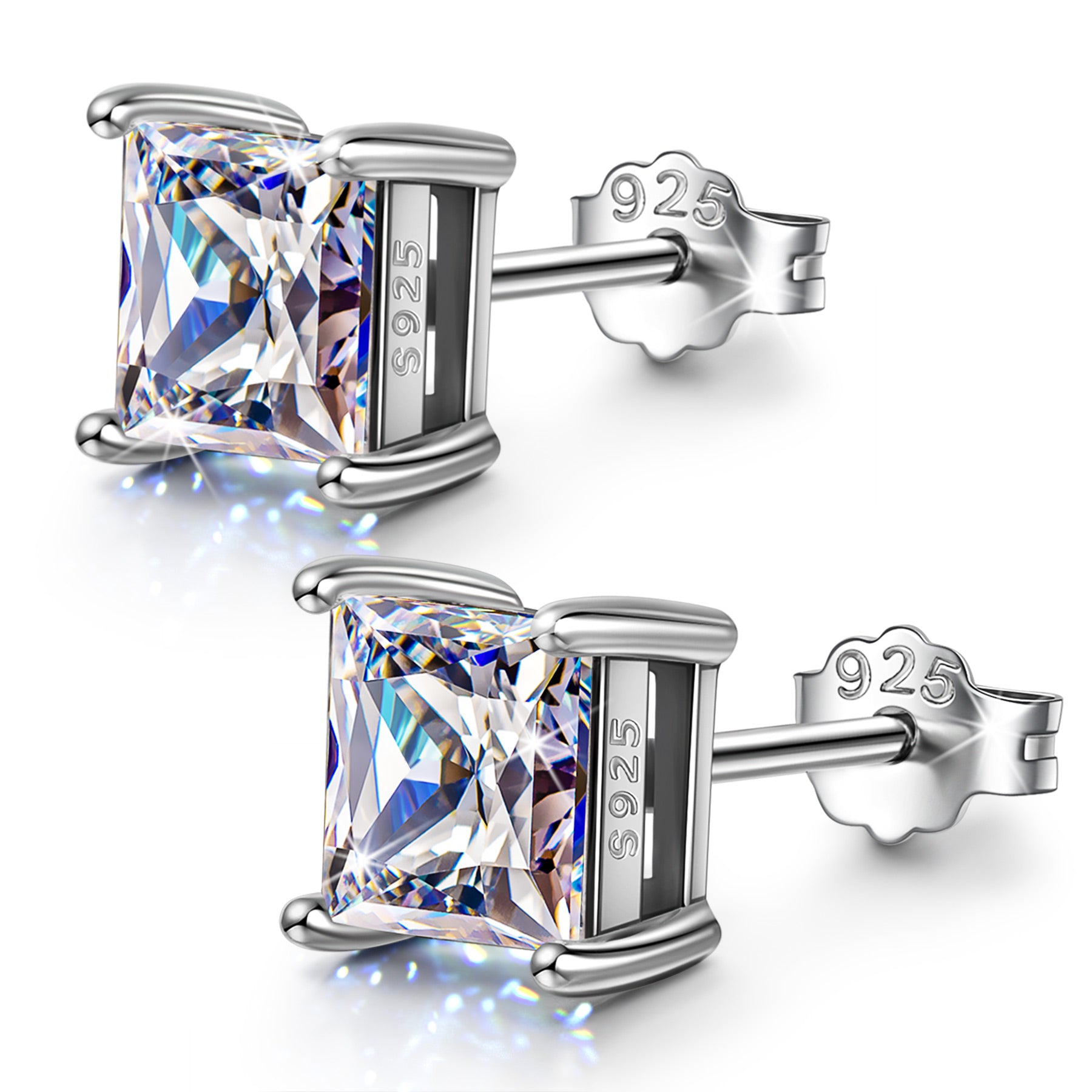 Rectangular Clear Crystal Stud Earrings