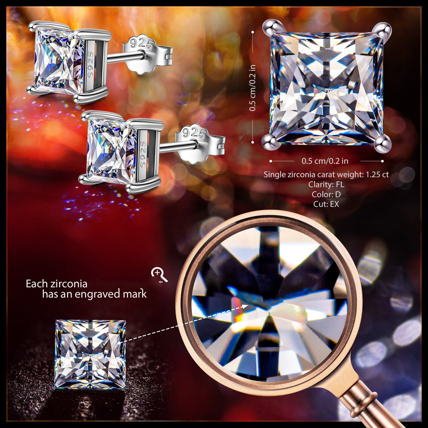 Rectangular Clear Crystal Stud Earrings