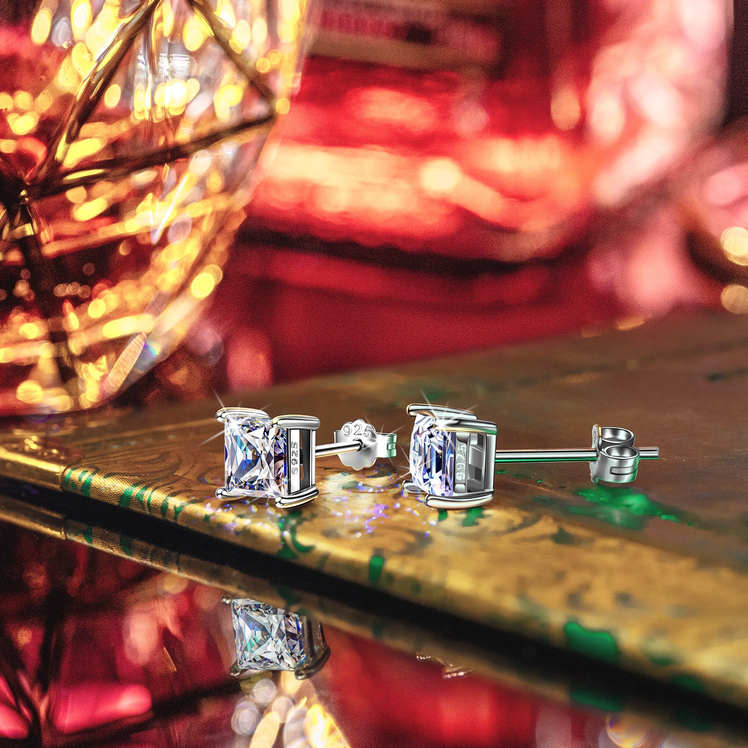 Rectangular Clear Crystal Stud Earrings