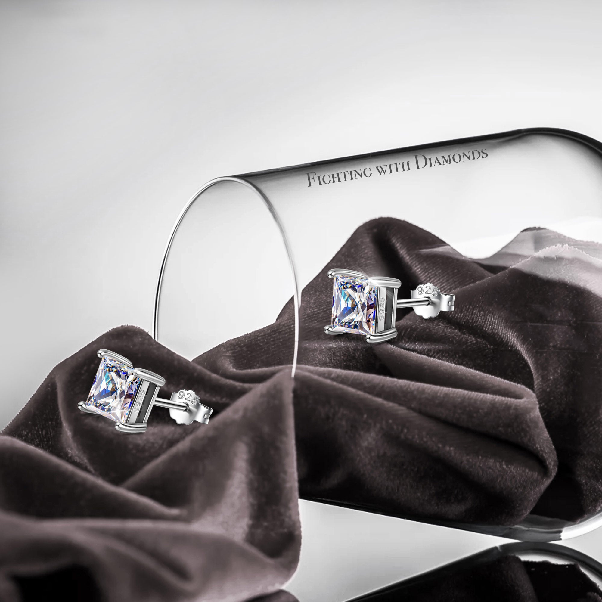 Rectangular Clear Crystal Stud Earrings