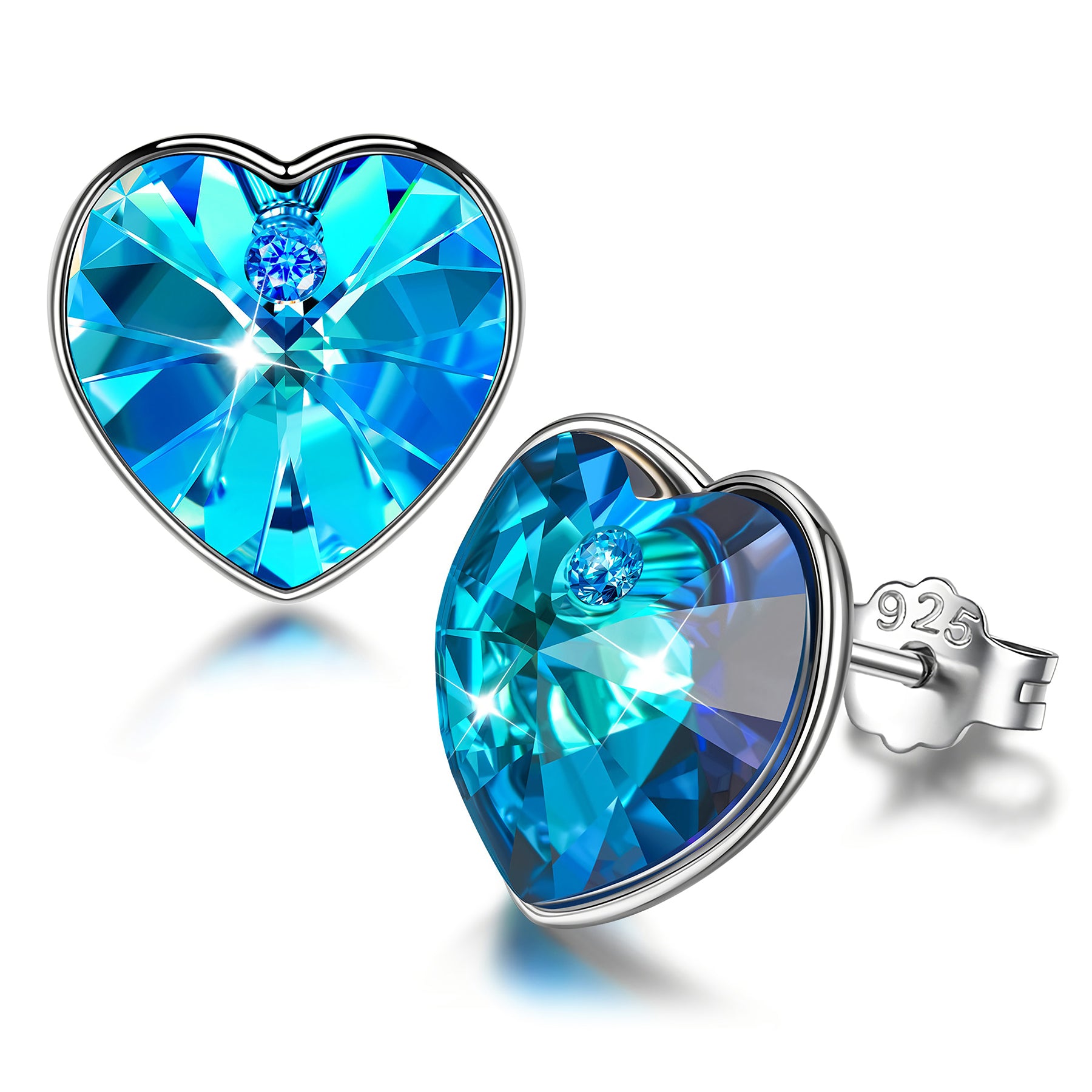 Blue Heart Crystal Stud Earrings