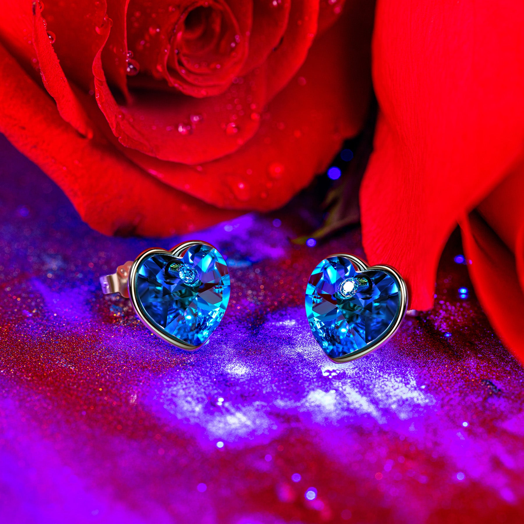 Blue Heart Crystal Stud Earrings