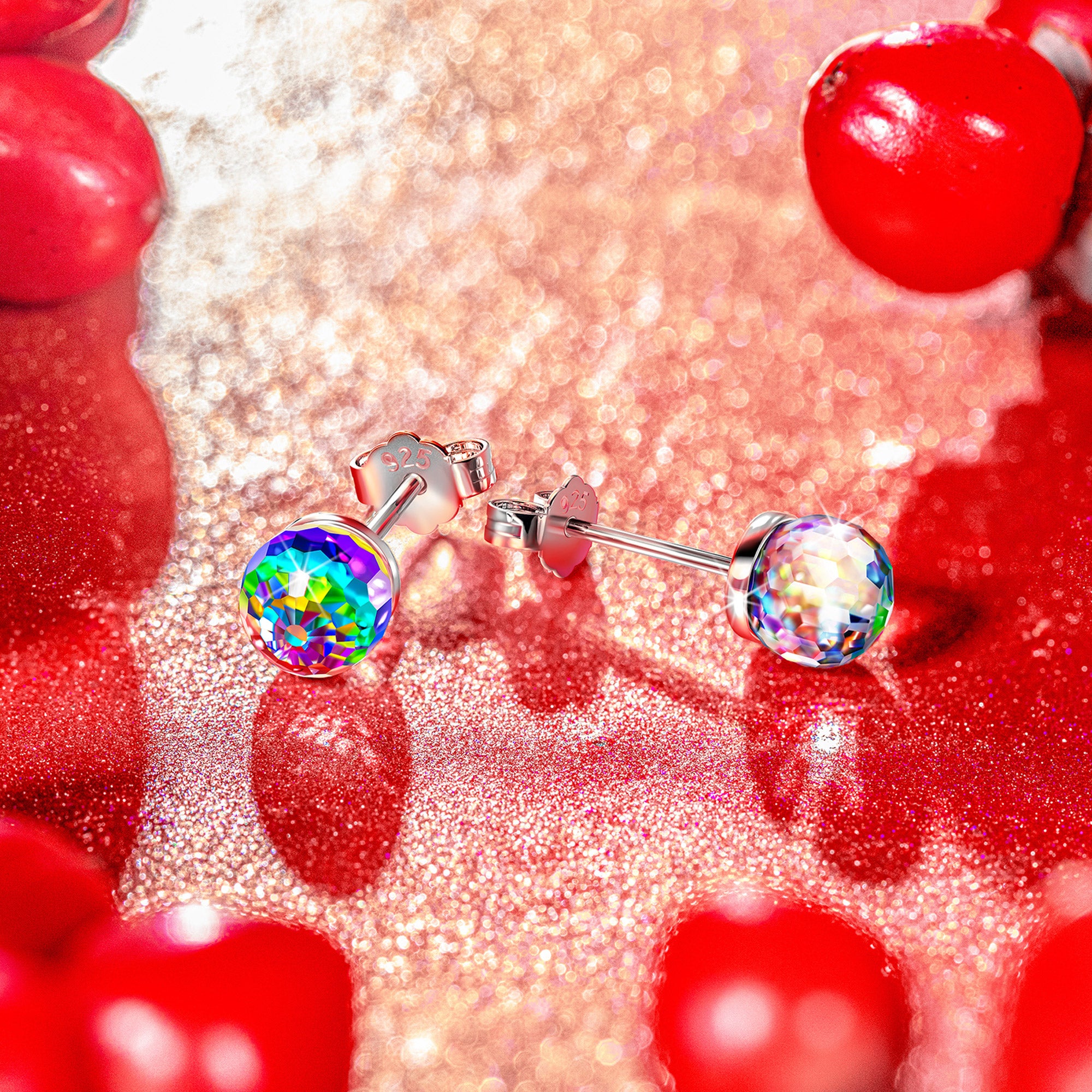 Rainbow Iridescent Round Crystal Stud Earrings