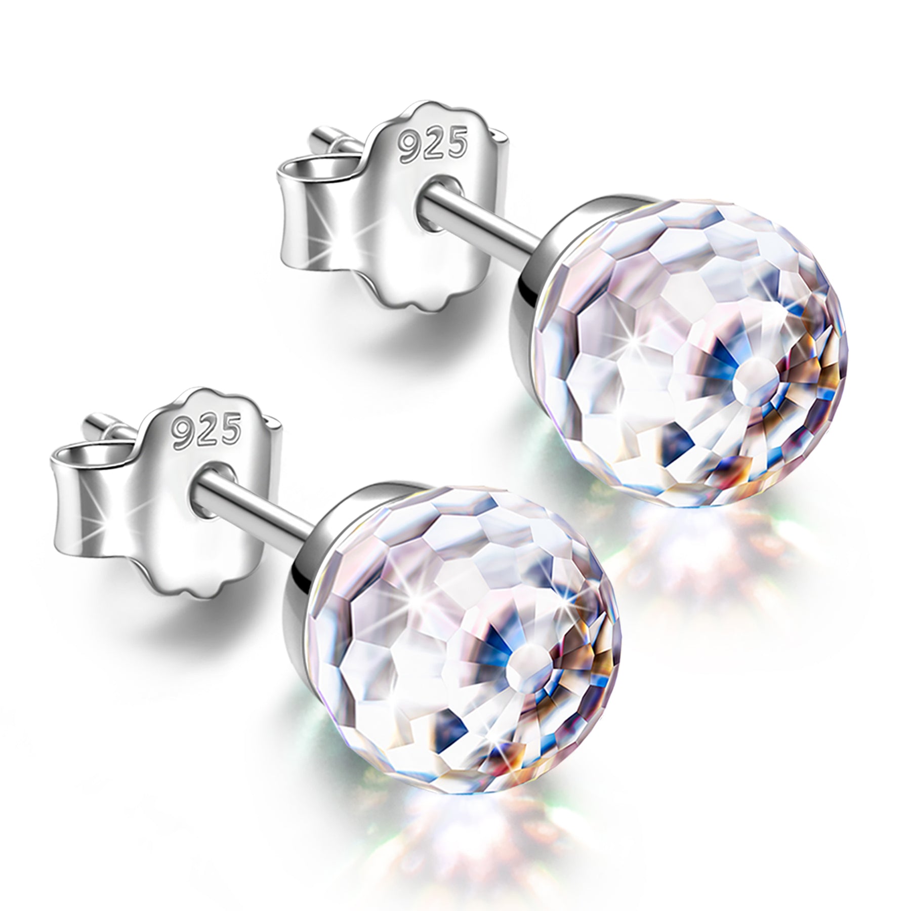 Clear Iridescent Round Crystal Stud Earrings
