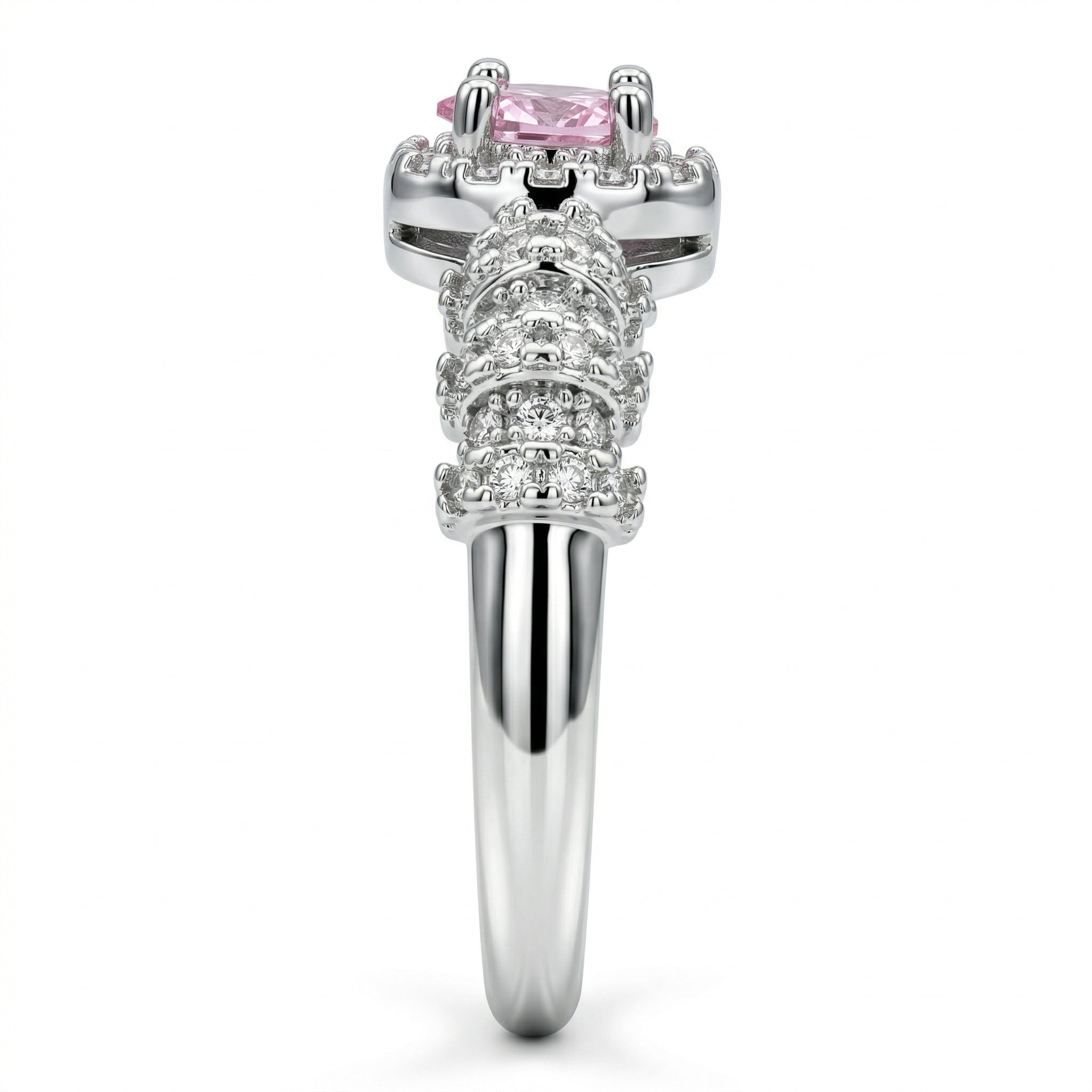 Romantic Blush Pink Oval Halo Open Ring with Vintage-Inspired Charm