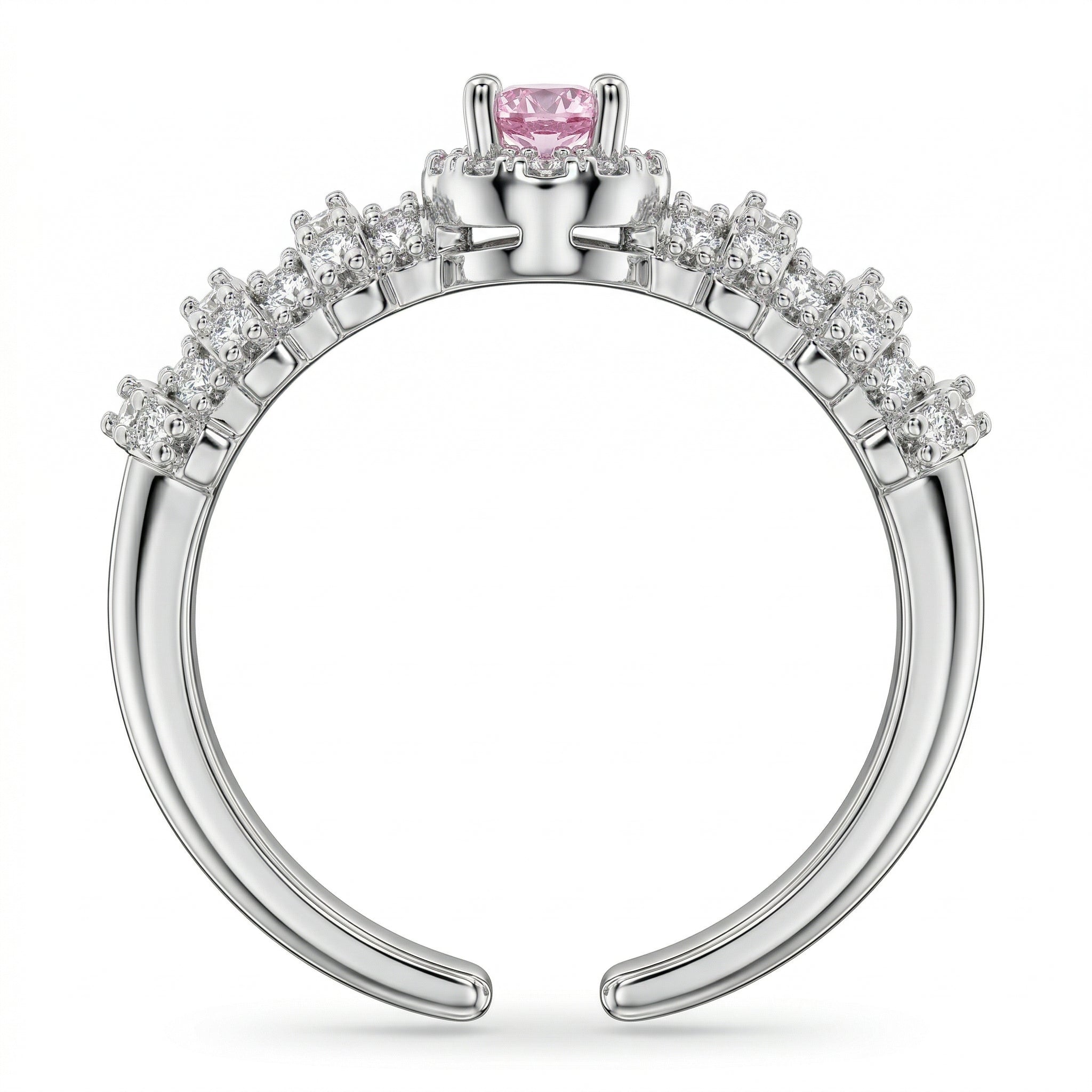 Romantic Blush Pink Oval Halo Open Ring with Vintage-Inspired Charm