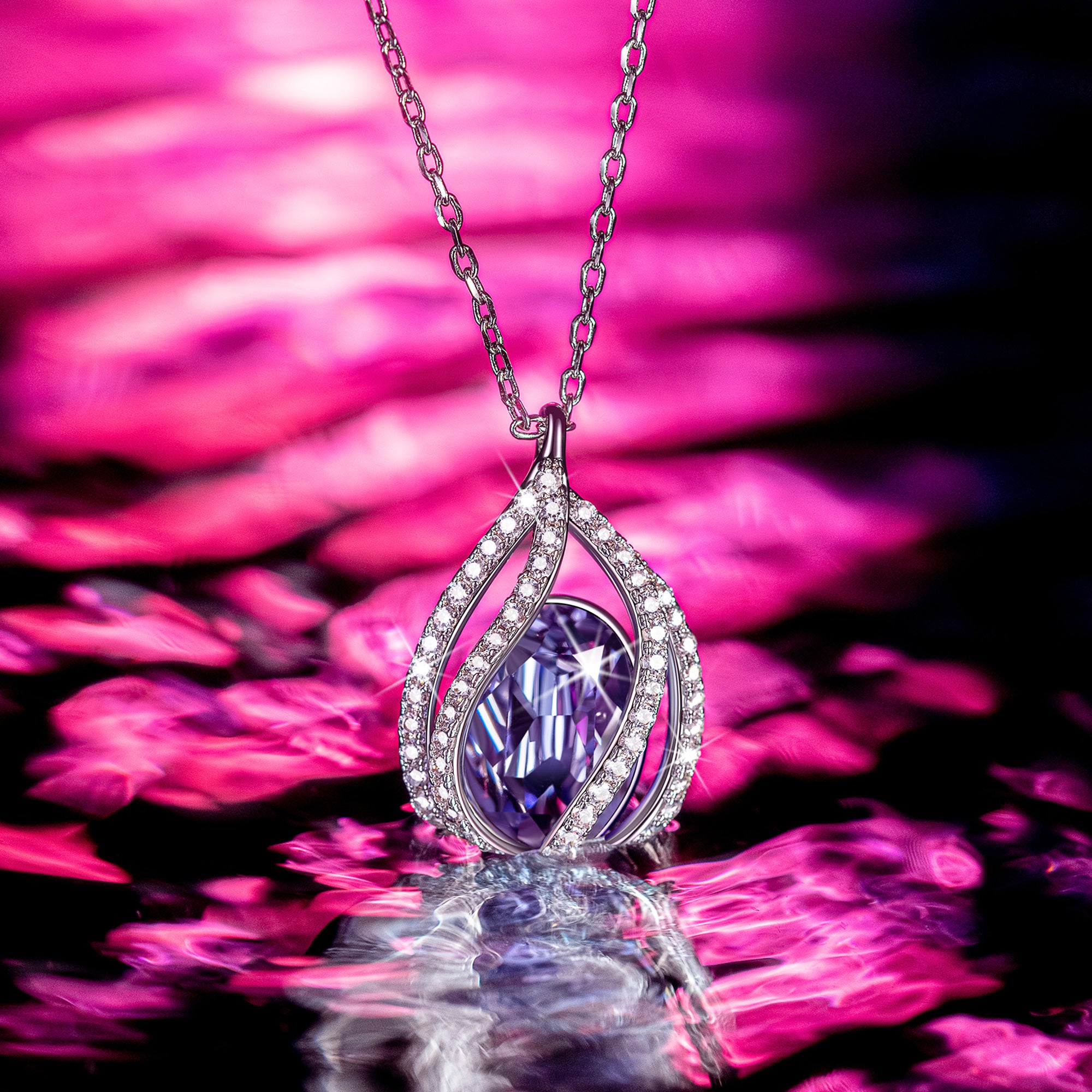 Purple Teardrop Crystal Pendant Necklace