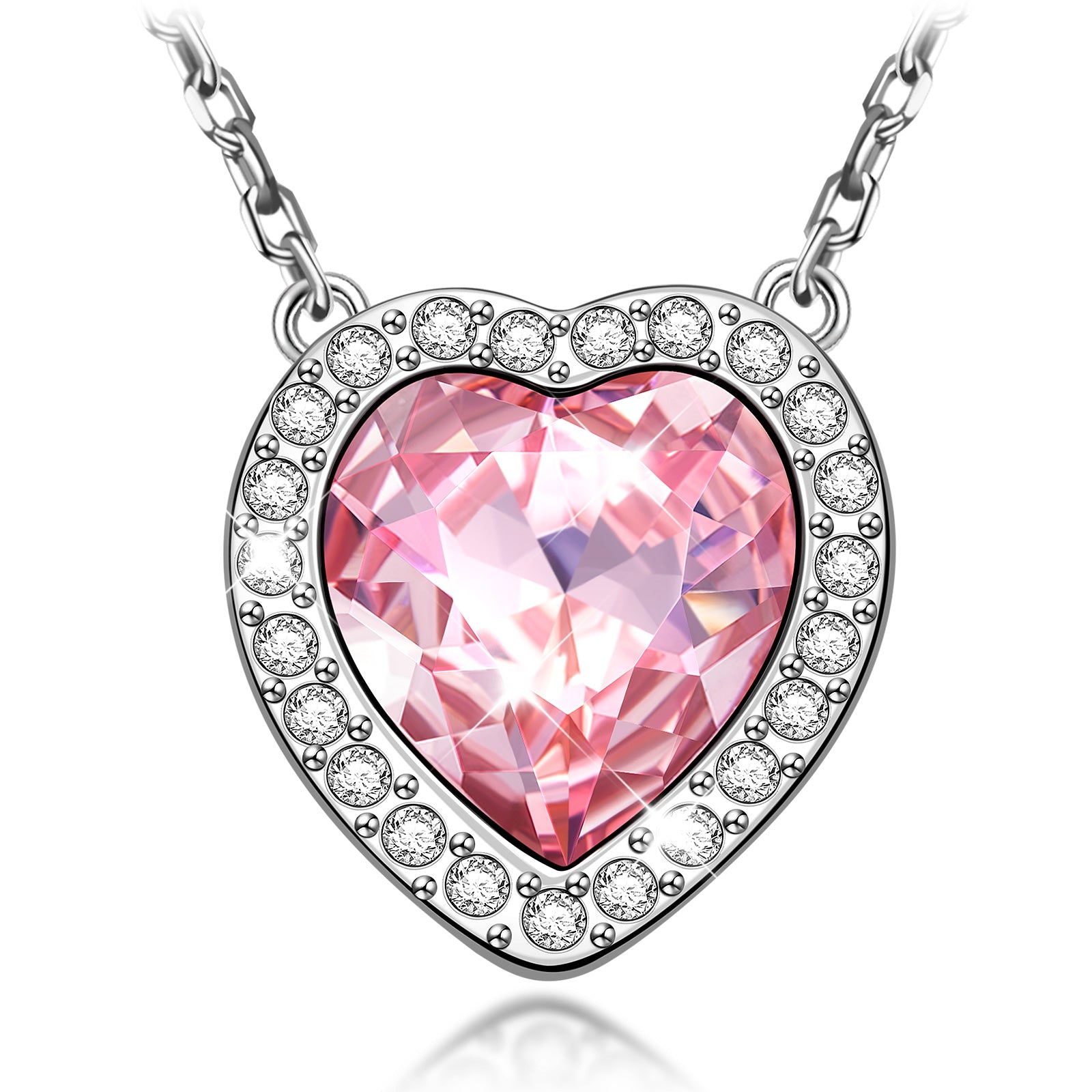 Pink Heart Crystal Halo Pendant Necklace