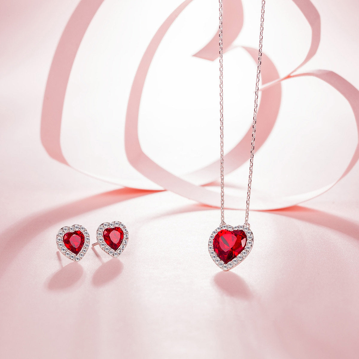 Red Heart Crystal Halo Pendant Necklace