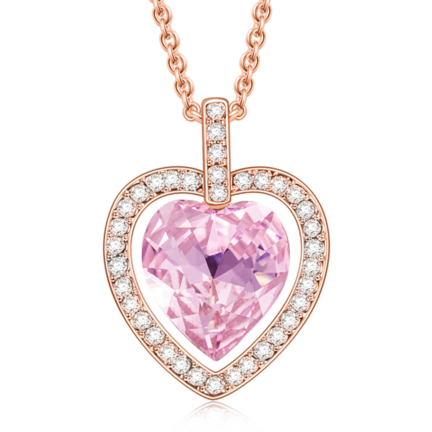 Rose Gold Pink Heart Crystal Pendant Necklace