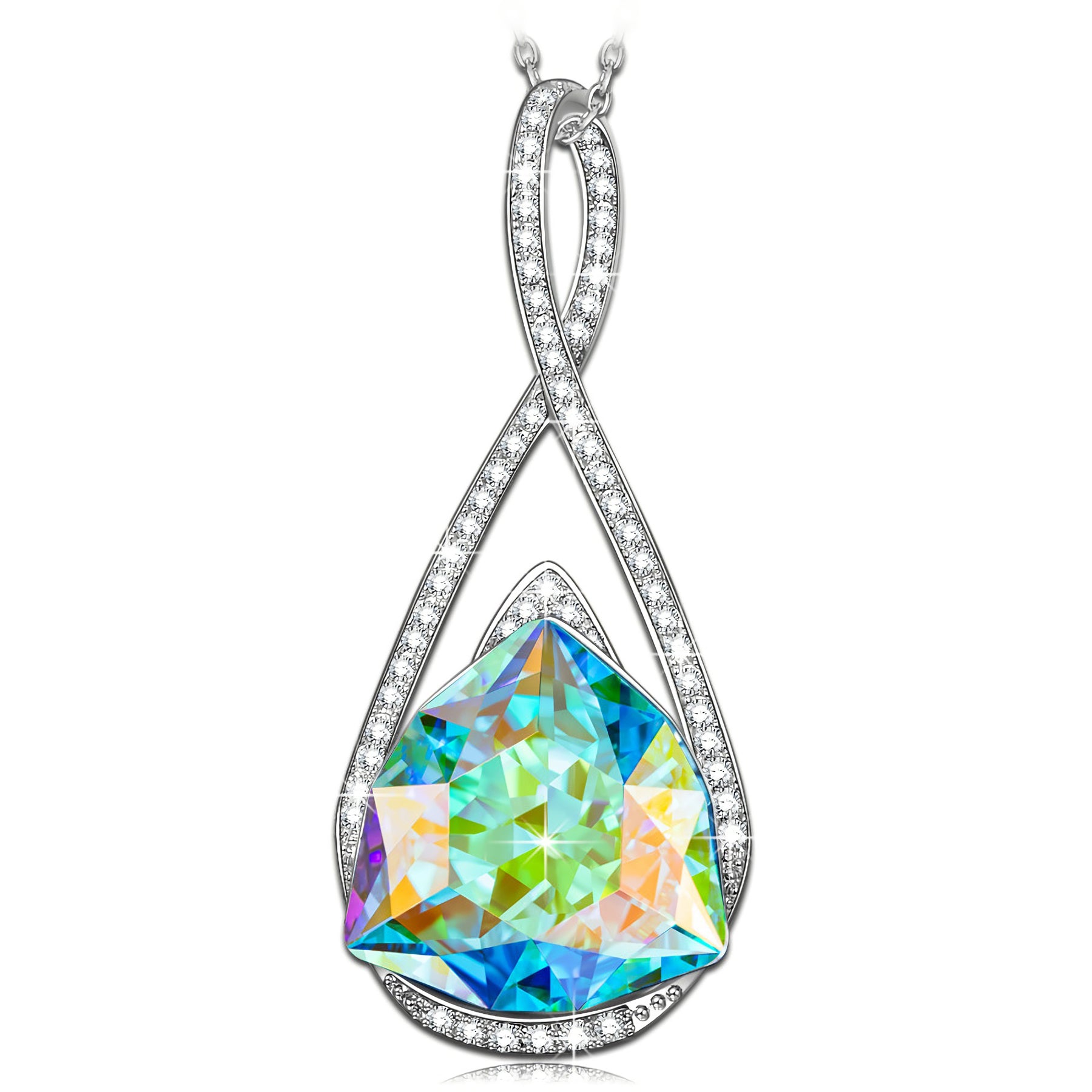 Iridescent Teardrop Crystal Pendant Necklace