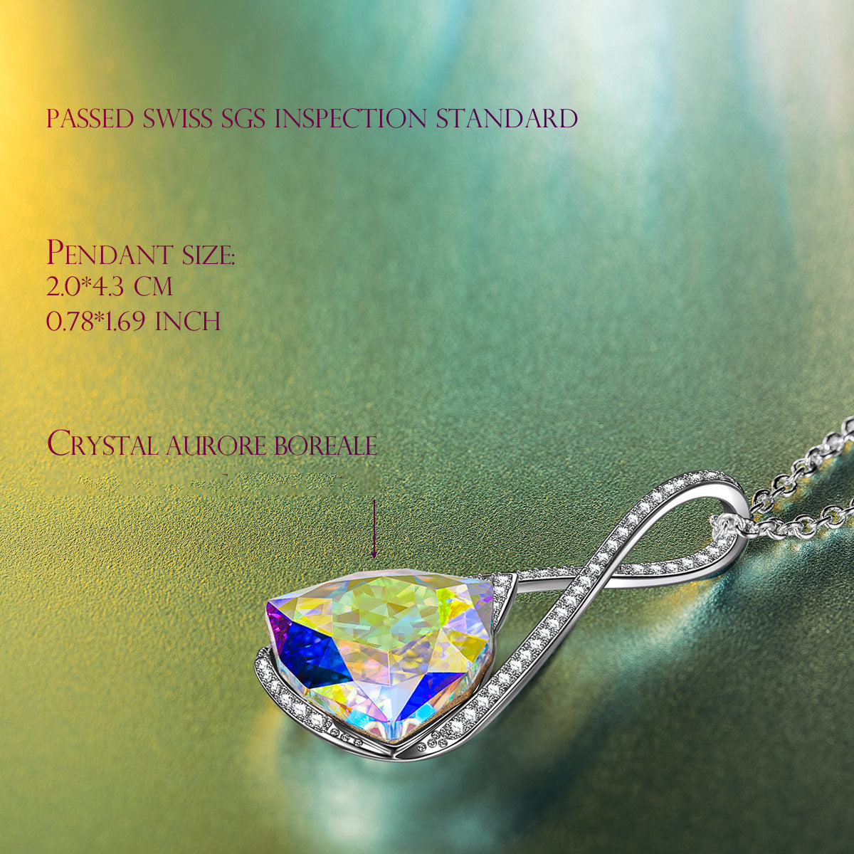 Iridescent Teardrop Crystal Pendant Necklace