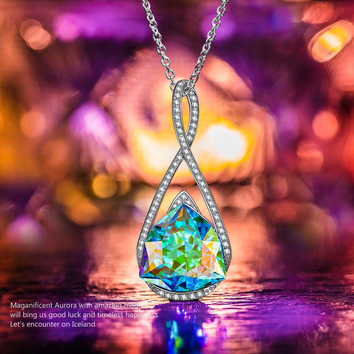 Iridescent Teardrop Crystal Pendant Necklace