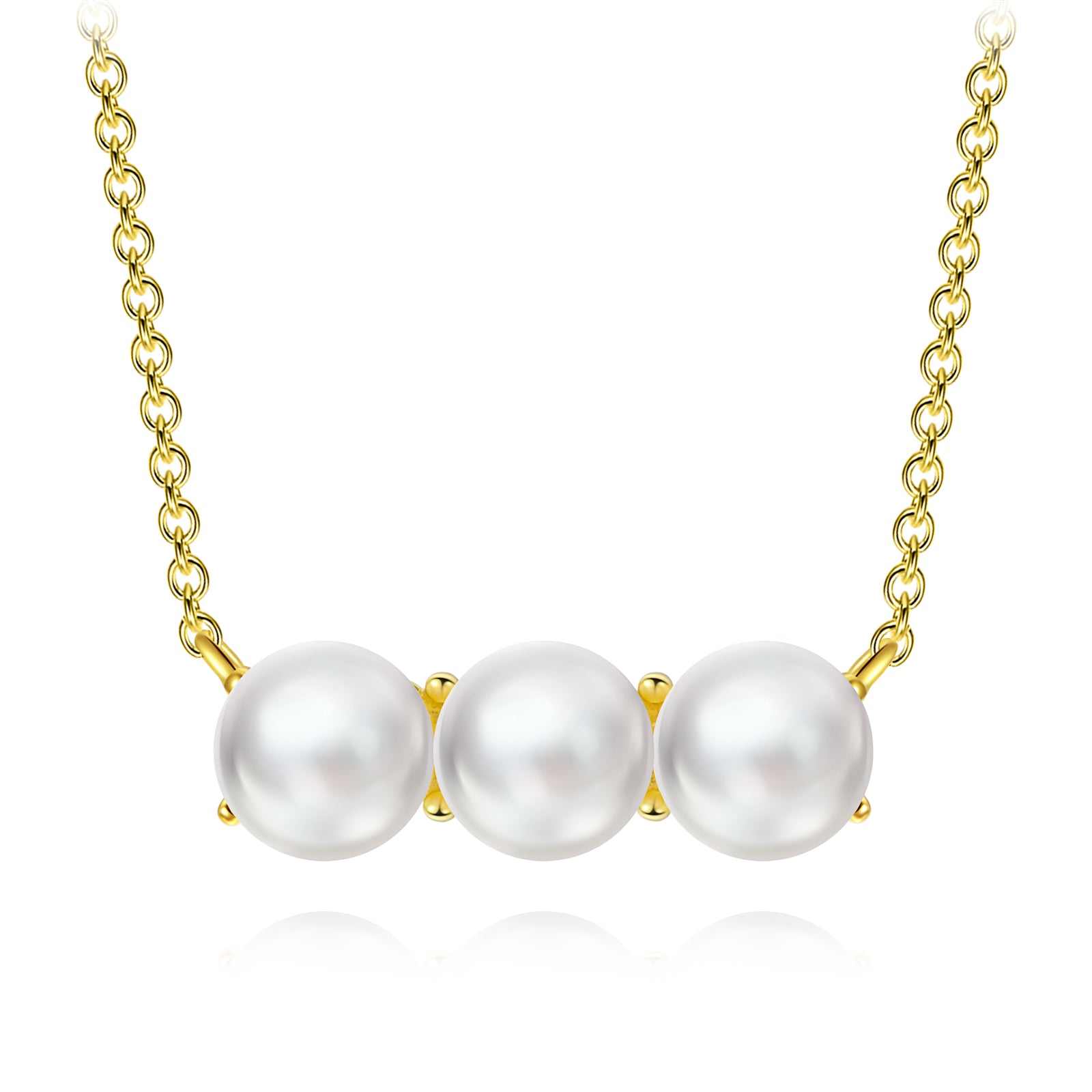 Gold Tone Three Faux Pearl Necklace
