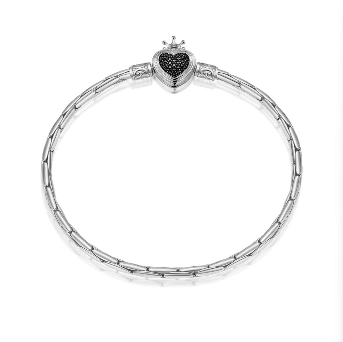 Fanci Sterling Silver Queen's Crown Bamboo Chain Bracelet In White Gold Plated