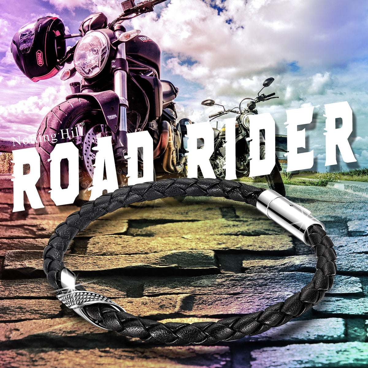 Fanci Road Rider Series Leather Bracelet Sterling Silver