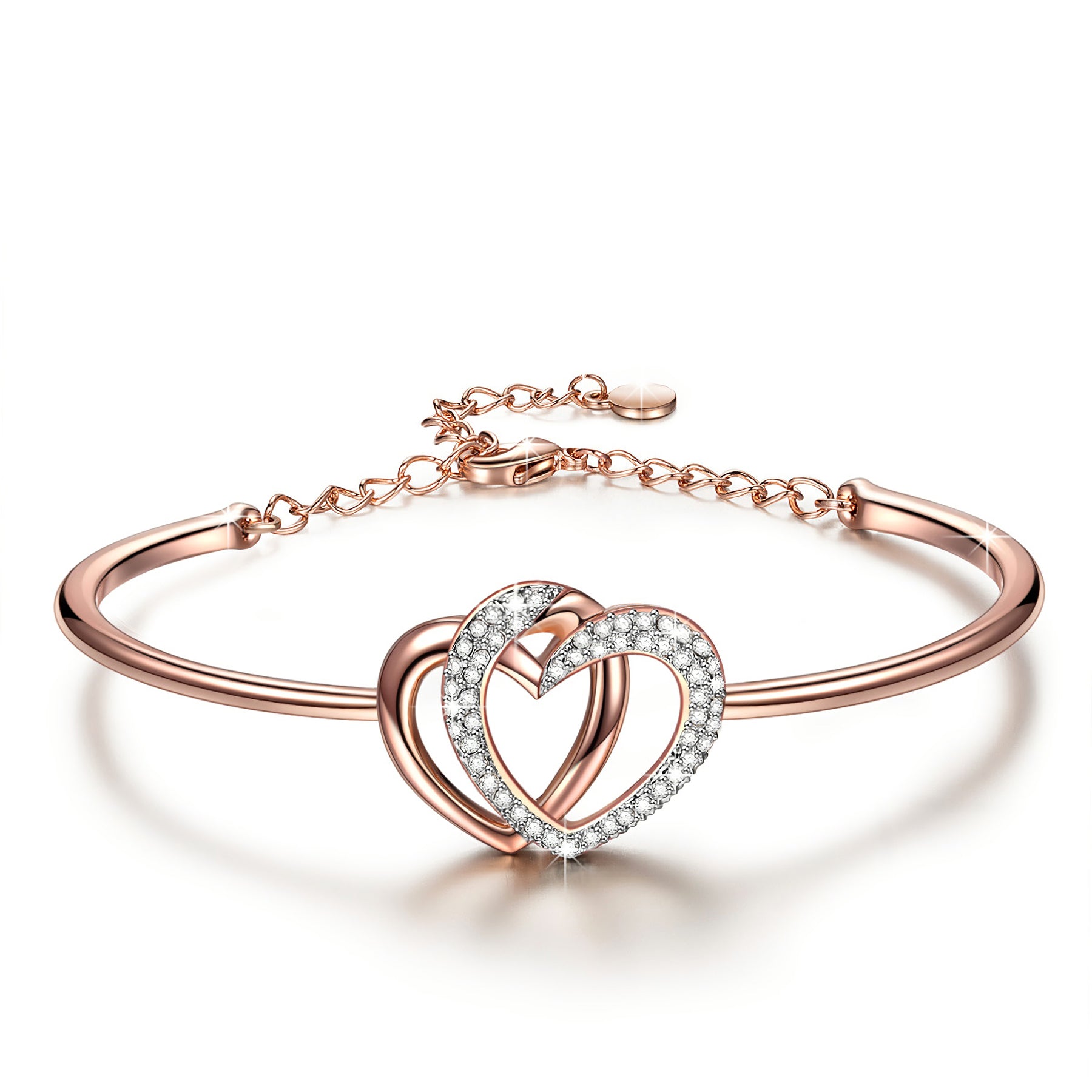 Rose Gold Double Heart Crystal Bracelet