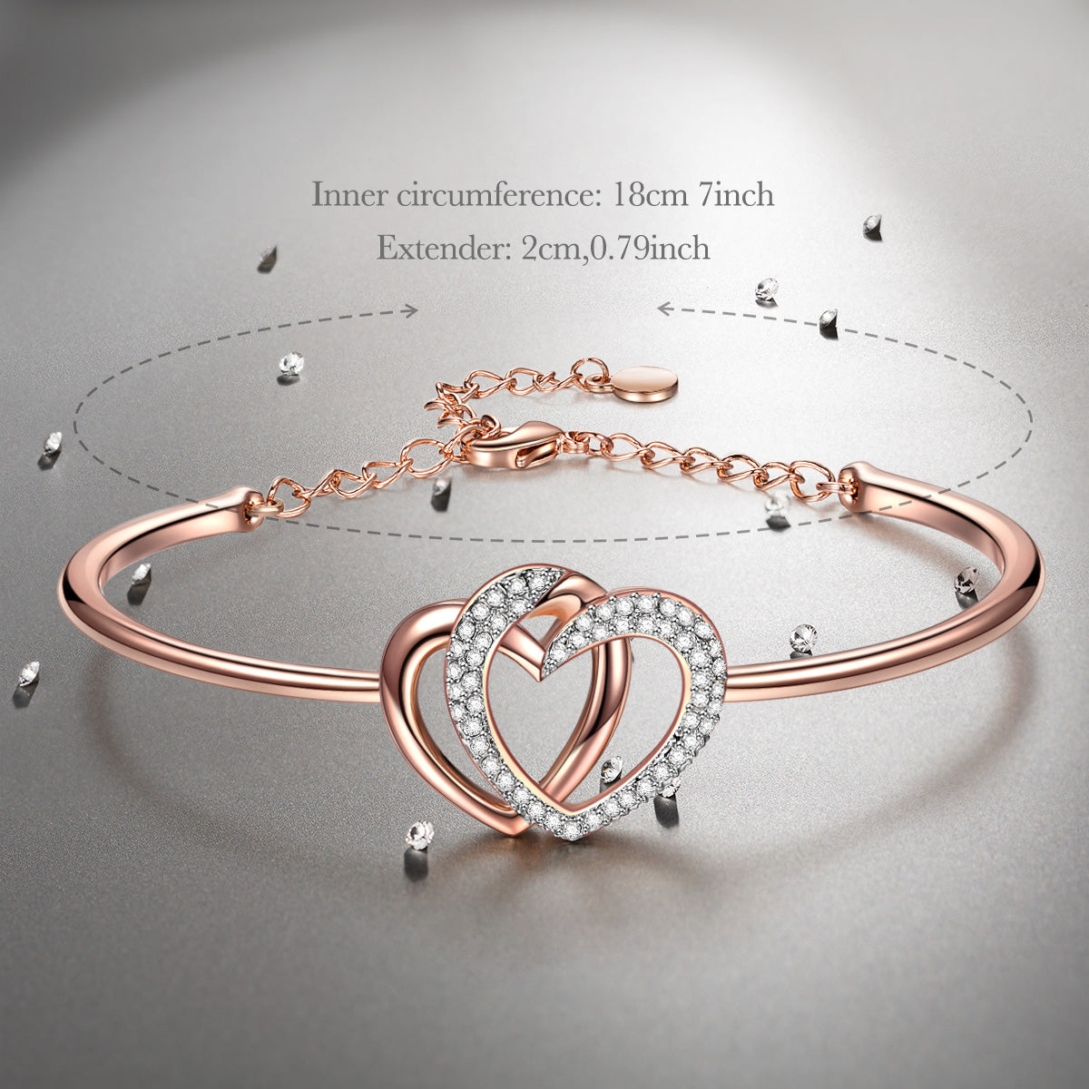Rose Gold Double Heart Crystal Bracelet
