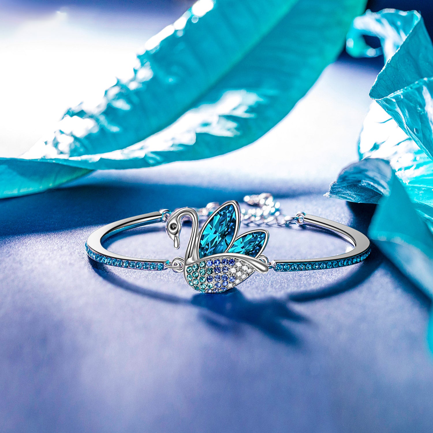 Blue Crystal Swan Bracelet for Women