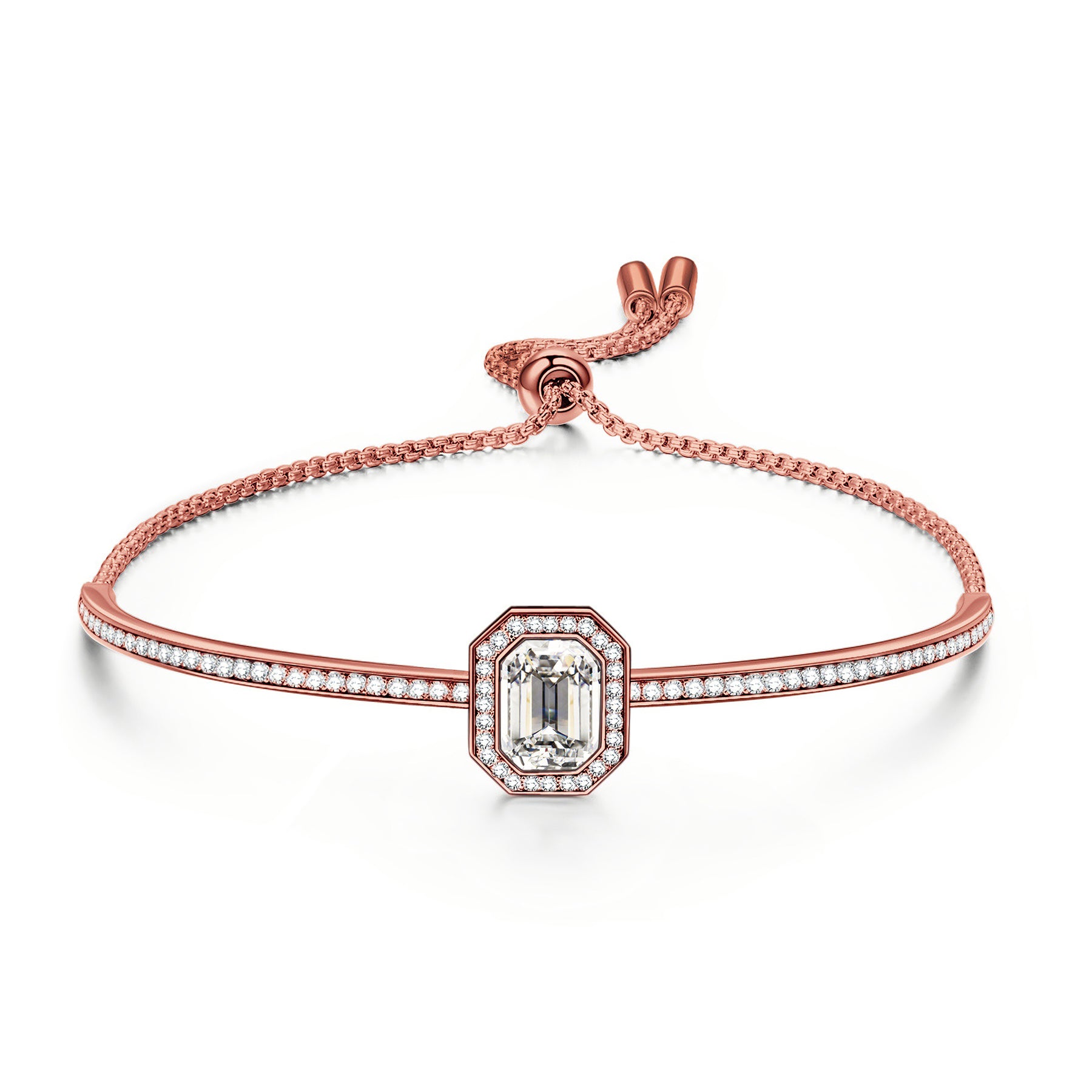 Rose Gold Emerald-Cut Crystal Slider Bracelet