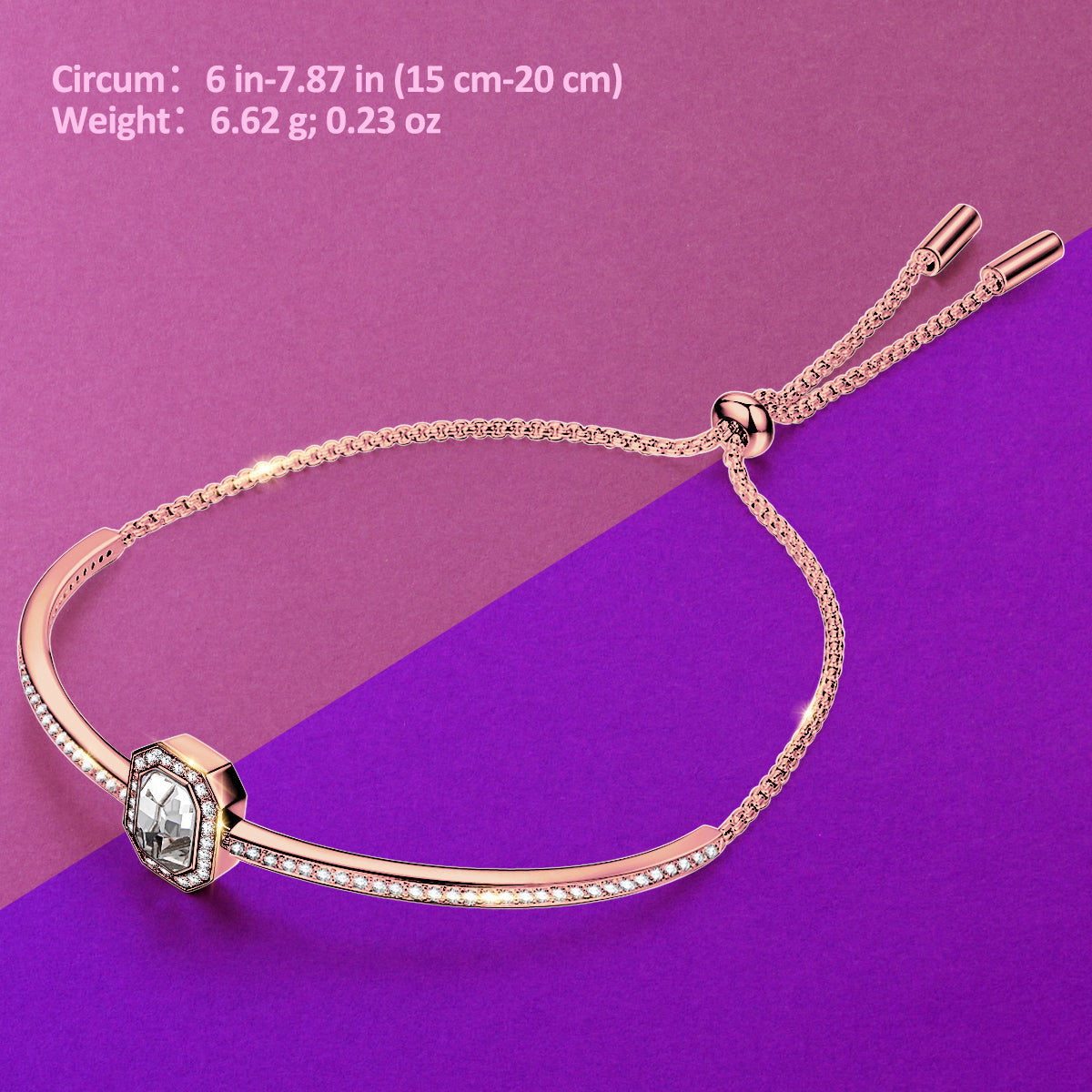 Rose Gold Emerald-Cut Crystal Slider Bracelet