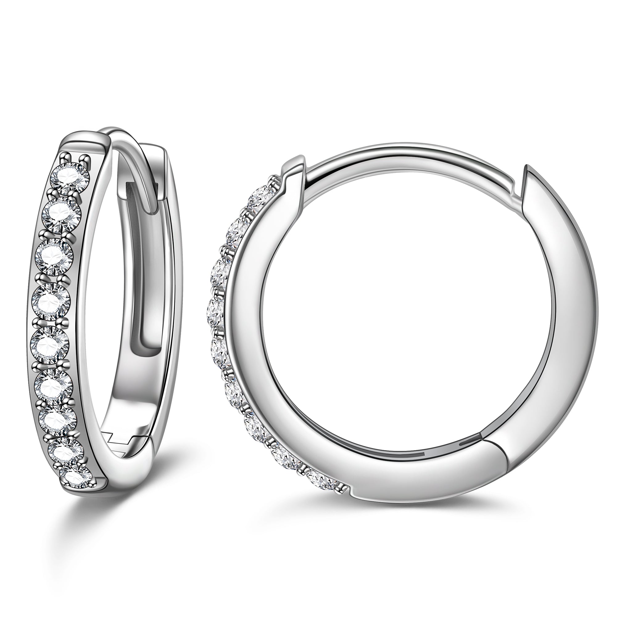 Clear Crystal Silver Huggie Hoop Earrings