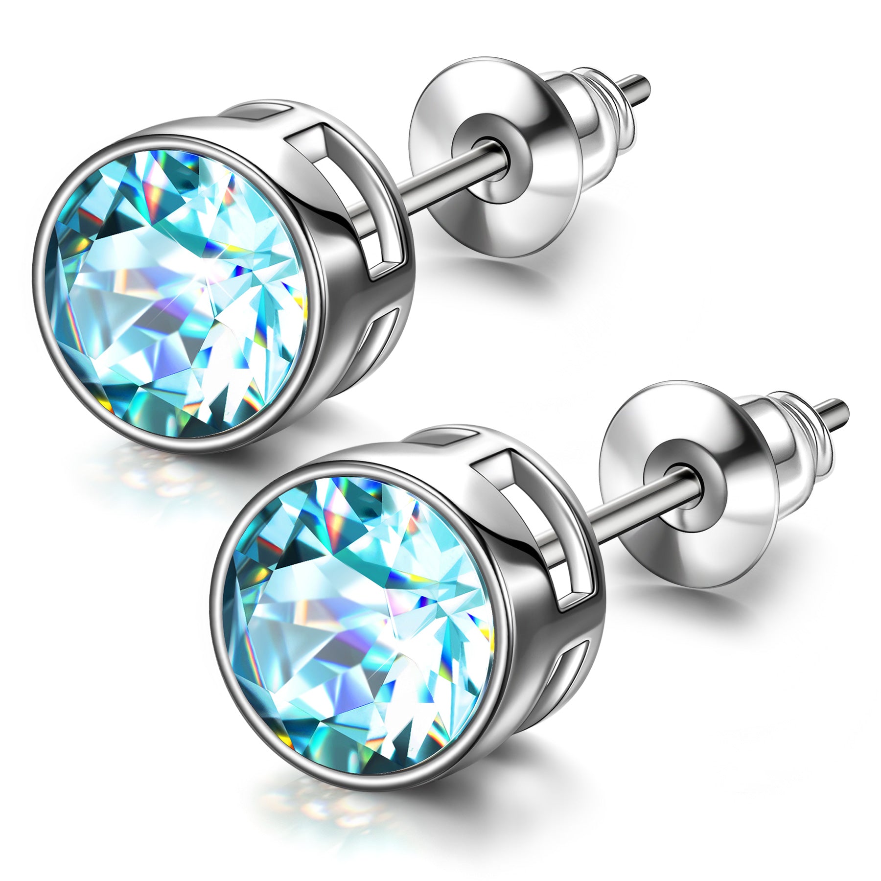 Aqua Blue Round Crystal Stud Earrings