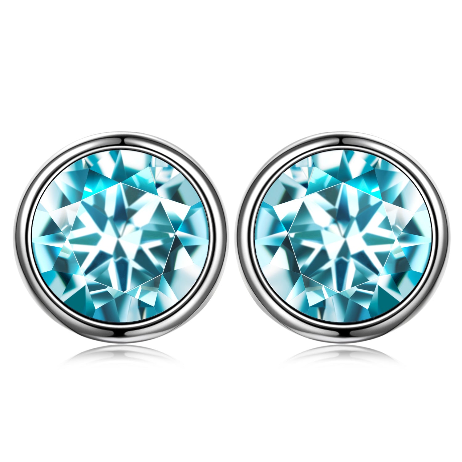 Aqua Blue Round Crystal Stud Earrings